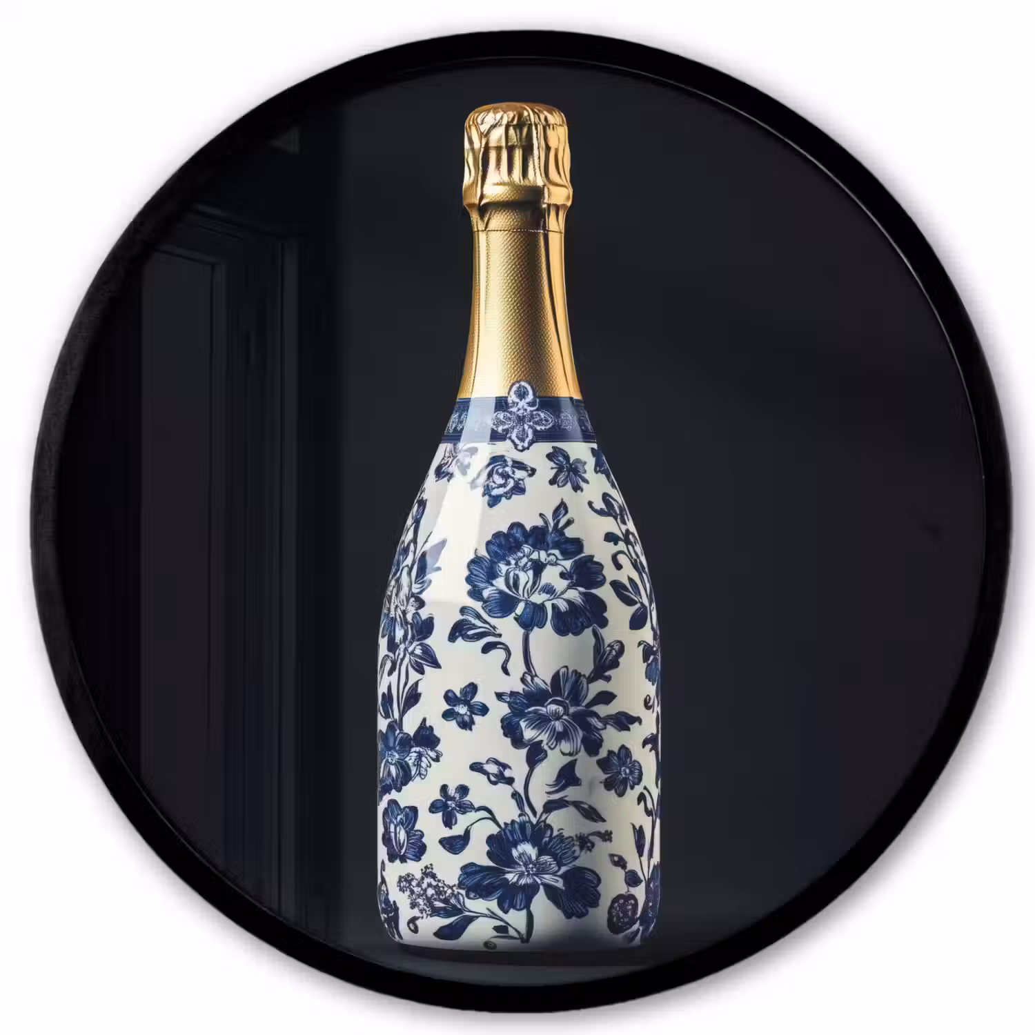 Champagne - Bloemen - Goud - Chique Fotolijst rond zonder passe partout klein -3d