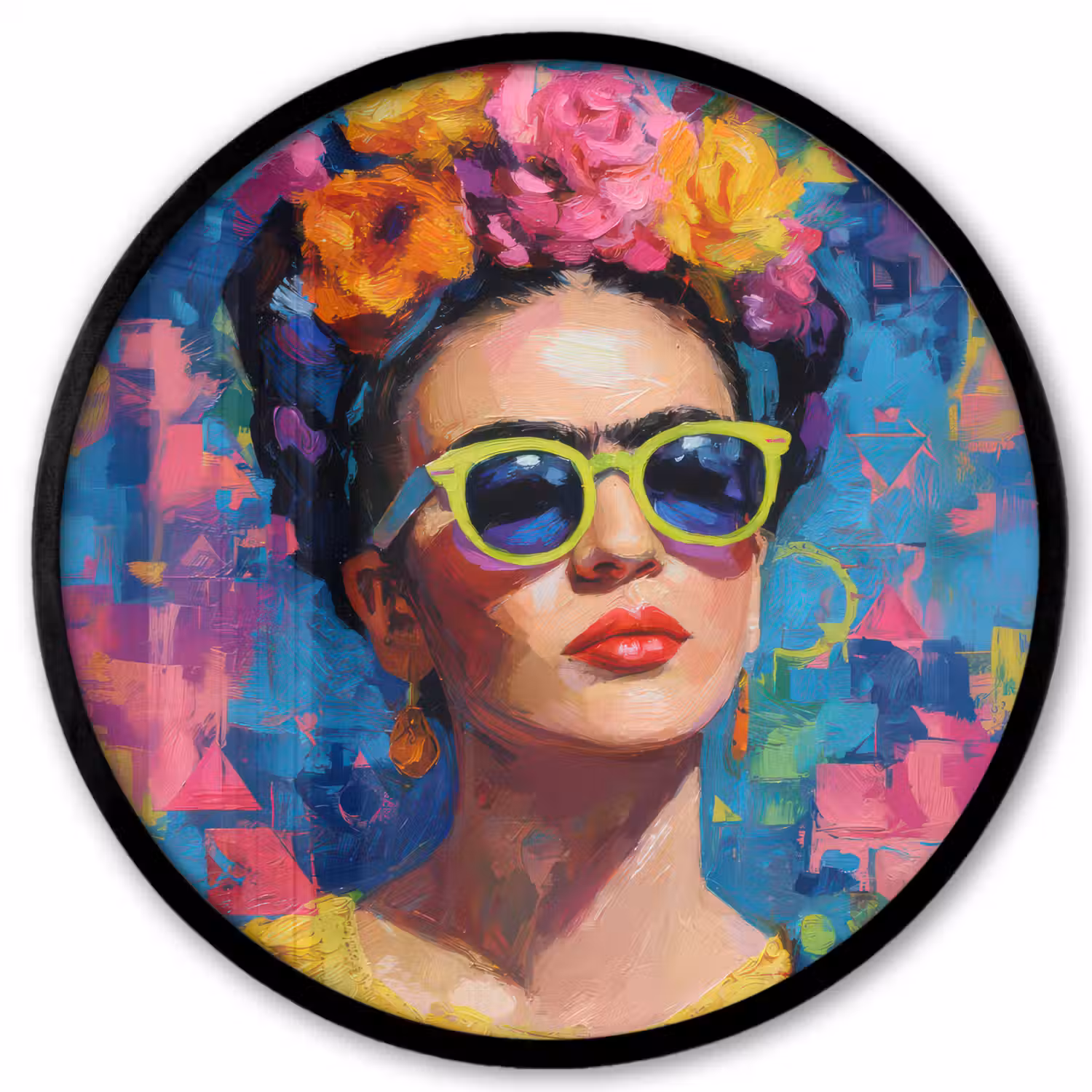 Vrolijk portret - Vrouw - Bloemenkroon Fotolijst rond zonder passe partout klein -3d