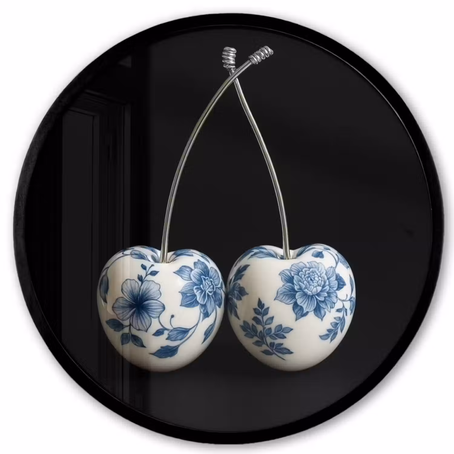 Kersen - Delfts blauw - Fruit Fotolijst rond zonder passe partout klein -3d