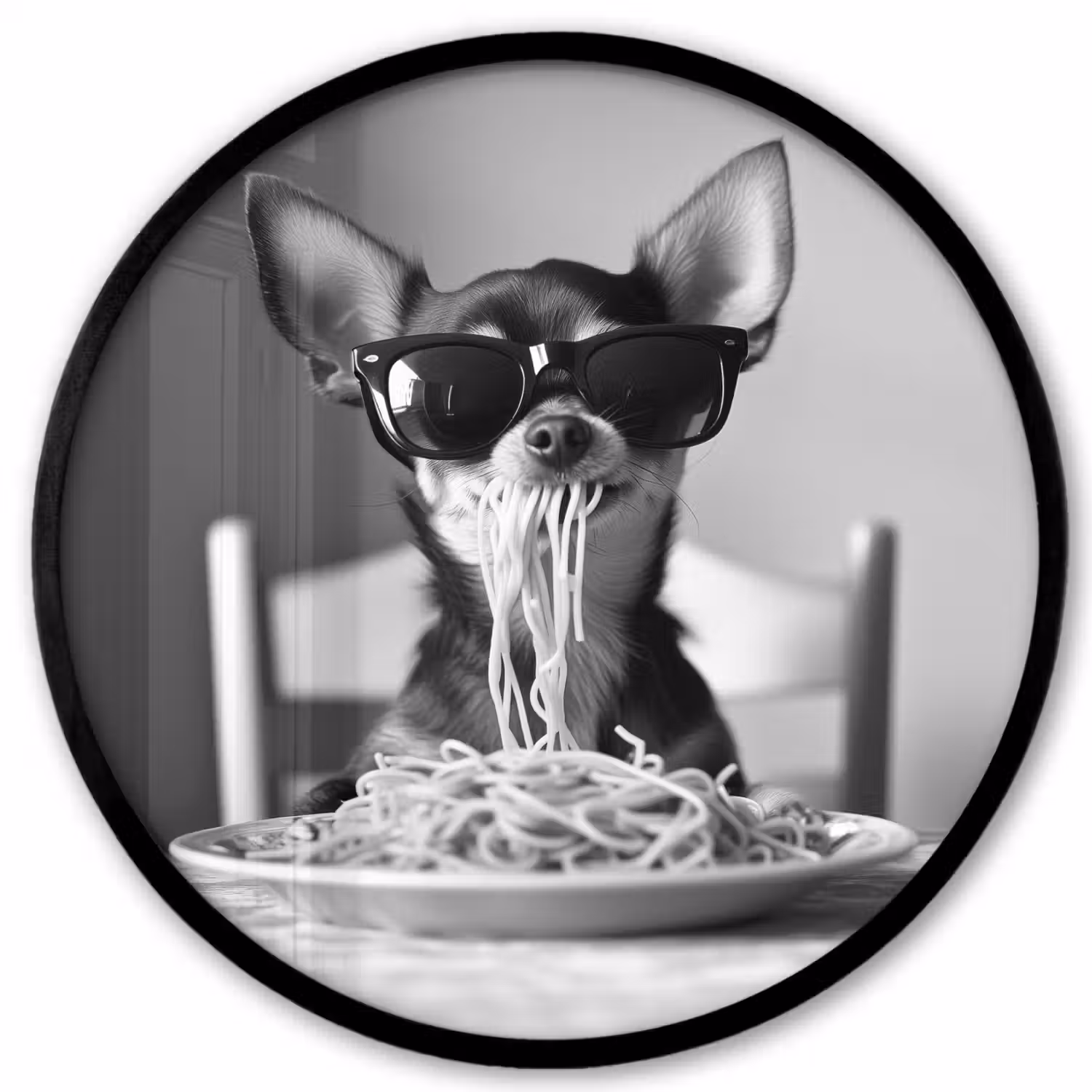 Chihuahua - Hond - Zonnebril - Humoristisch - Zwart - Wit - Spaghetti Fotolijst rond zonder passe partout klein -3d