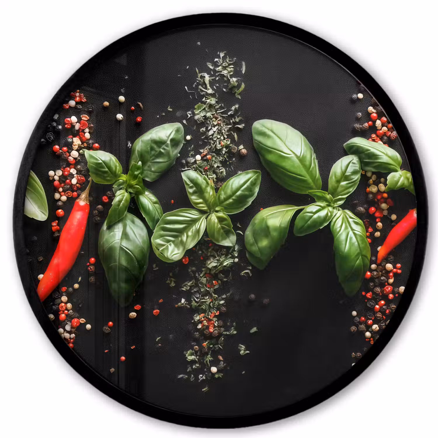 Chilipepers - Basilicum - Blaadjes - Rood Fotolijst rond zonder passe partout klein -3d
