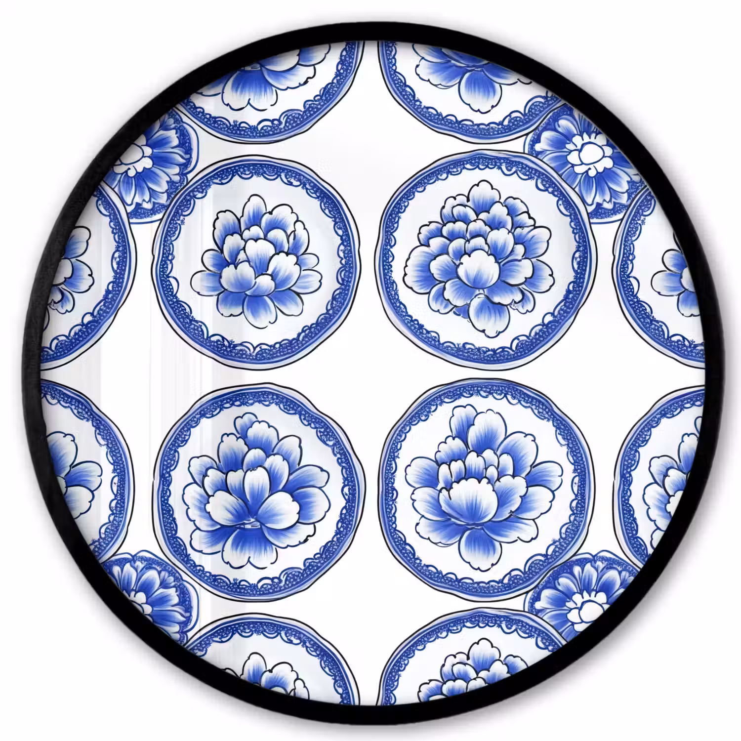 Cirkels - Bloemen - Blauw Fotolijst rond zonder passe partout klein 856 -3d