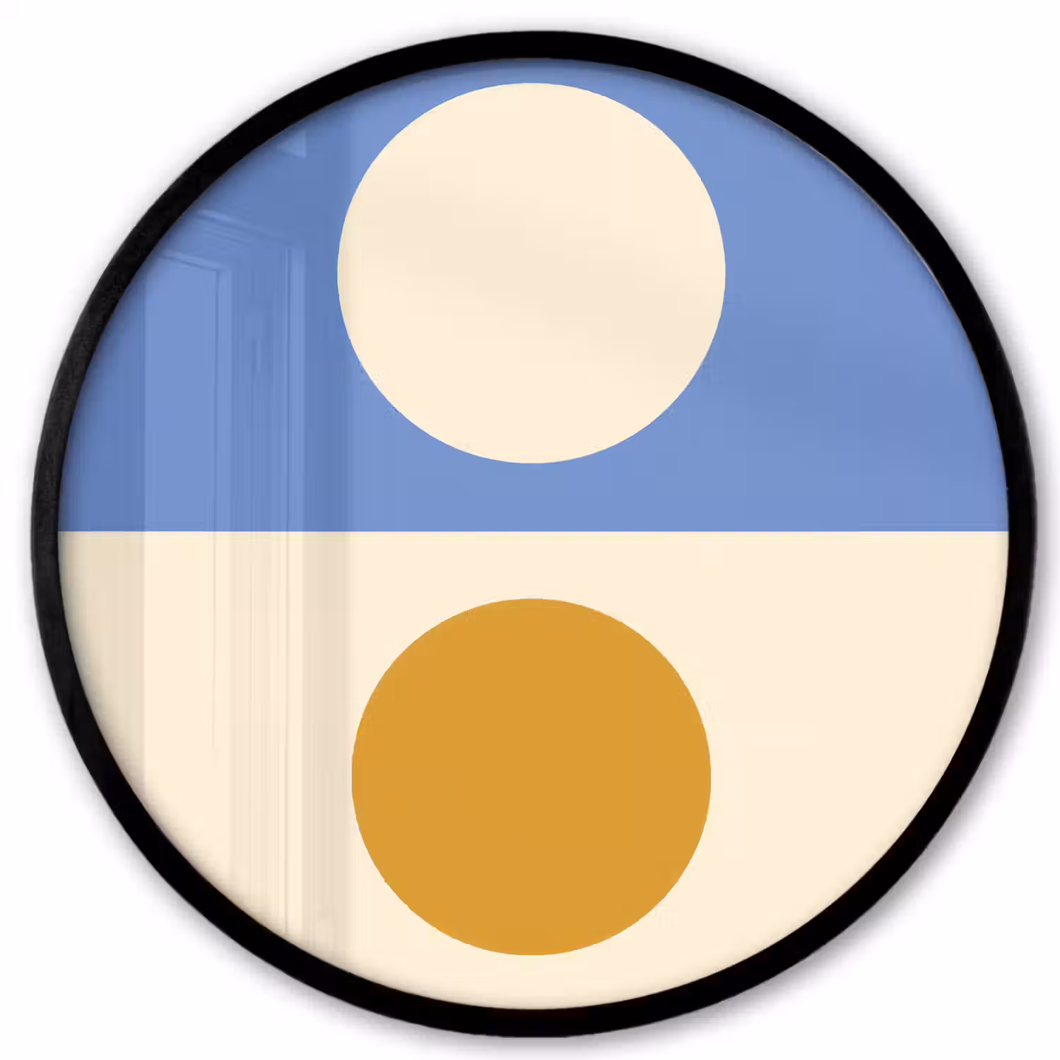 Cirkels - Symmetrisch - Wit - Blauw- Geel Fotolijst rond zonder passe partout klein -3d