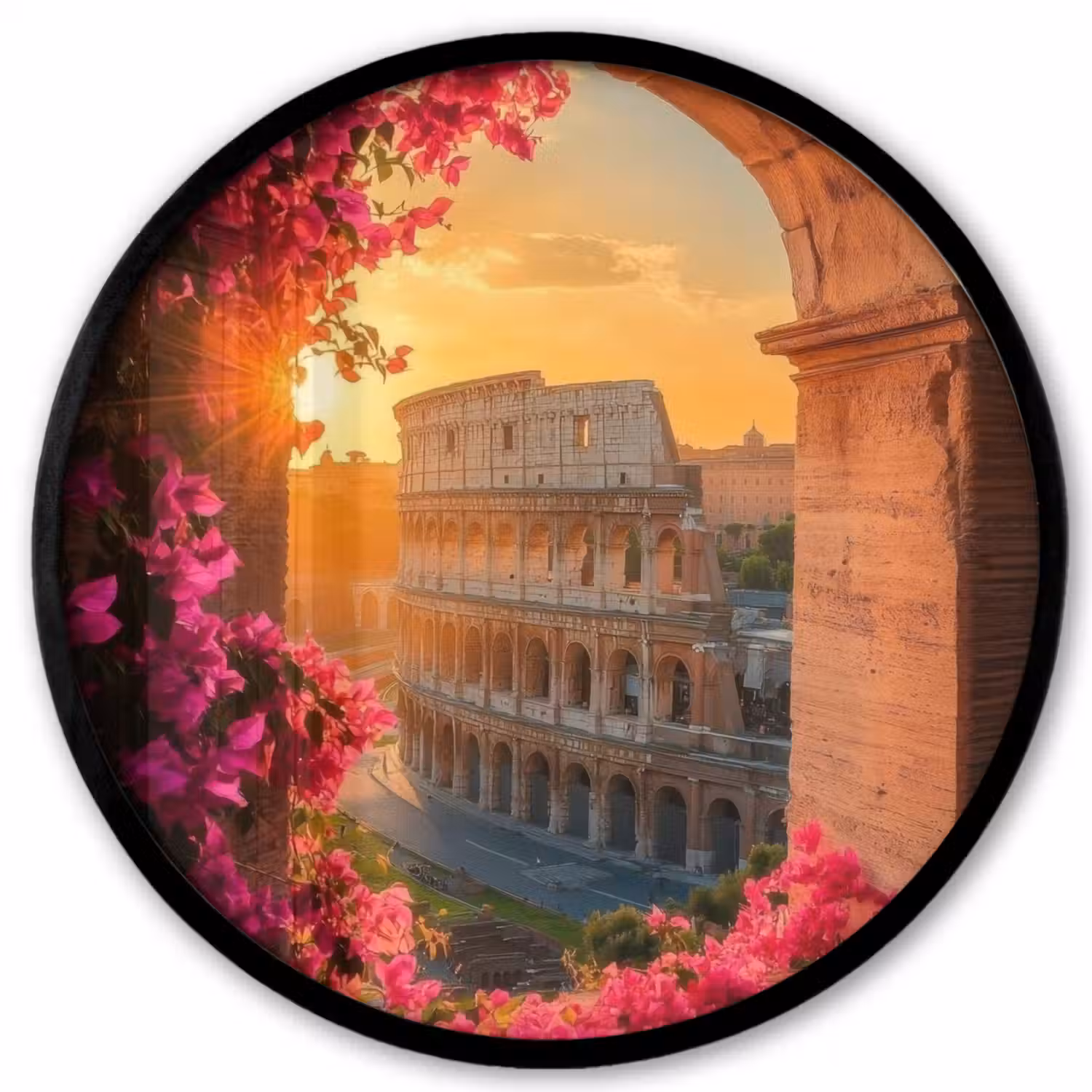 Colosseum - Rome - Roze Bloemen Fotolijst rond zonder passe partout klein -3d