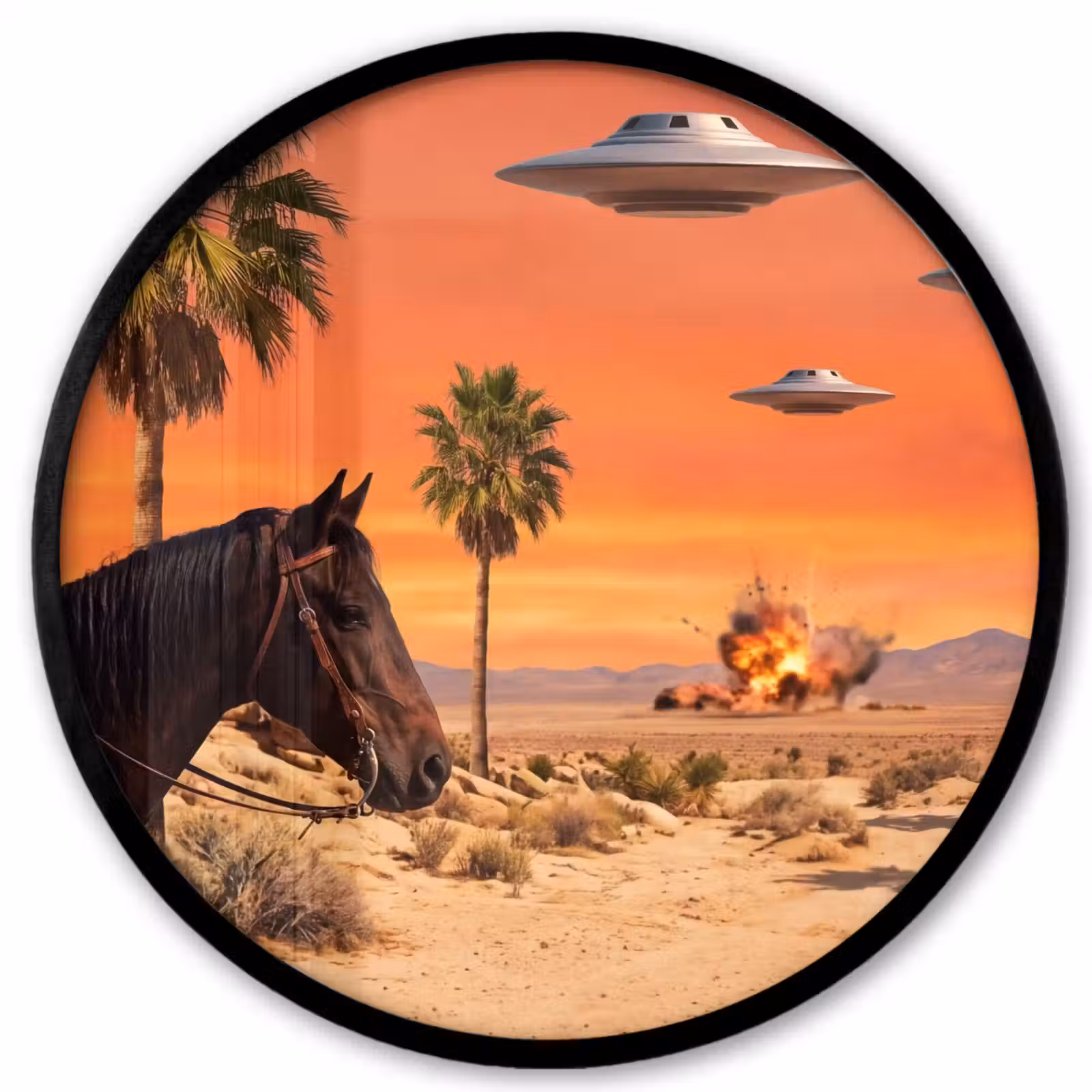 Photo Frame Round - Cowboy - Horse - Desert - Cowboy - Paard - Woestijn Fotolijst rond zonder passe partout klein