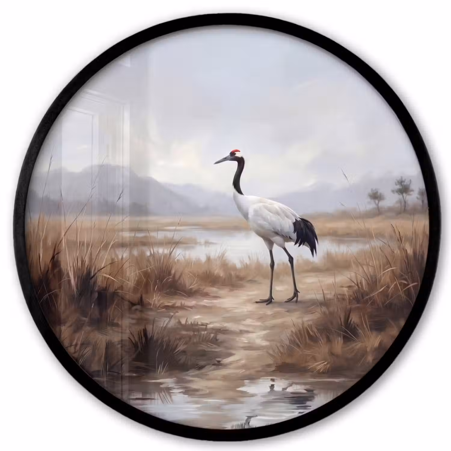 Kraanvogel - Natuur - Realistisch Fotolijst rond zonder passe partout klein -3d