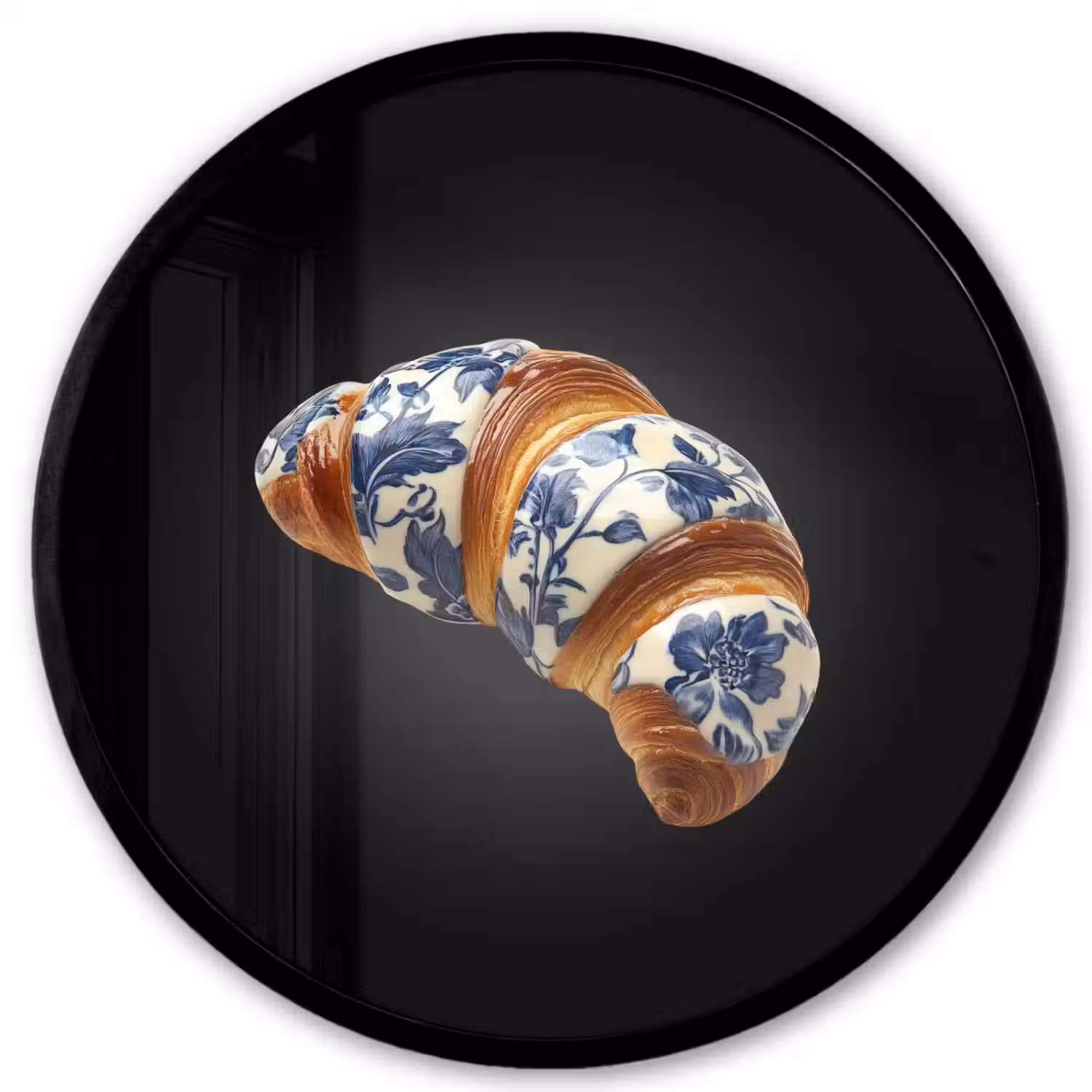 Croissant - Bloemenpatroon - Delftsblauw Fotolijst rond zonder passe partout klein -3d