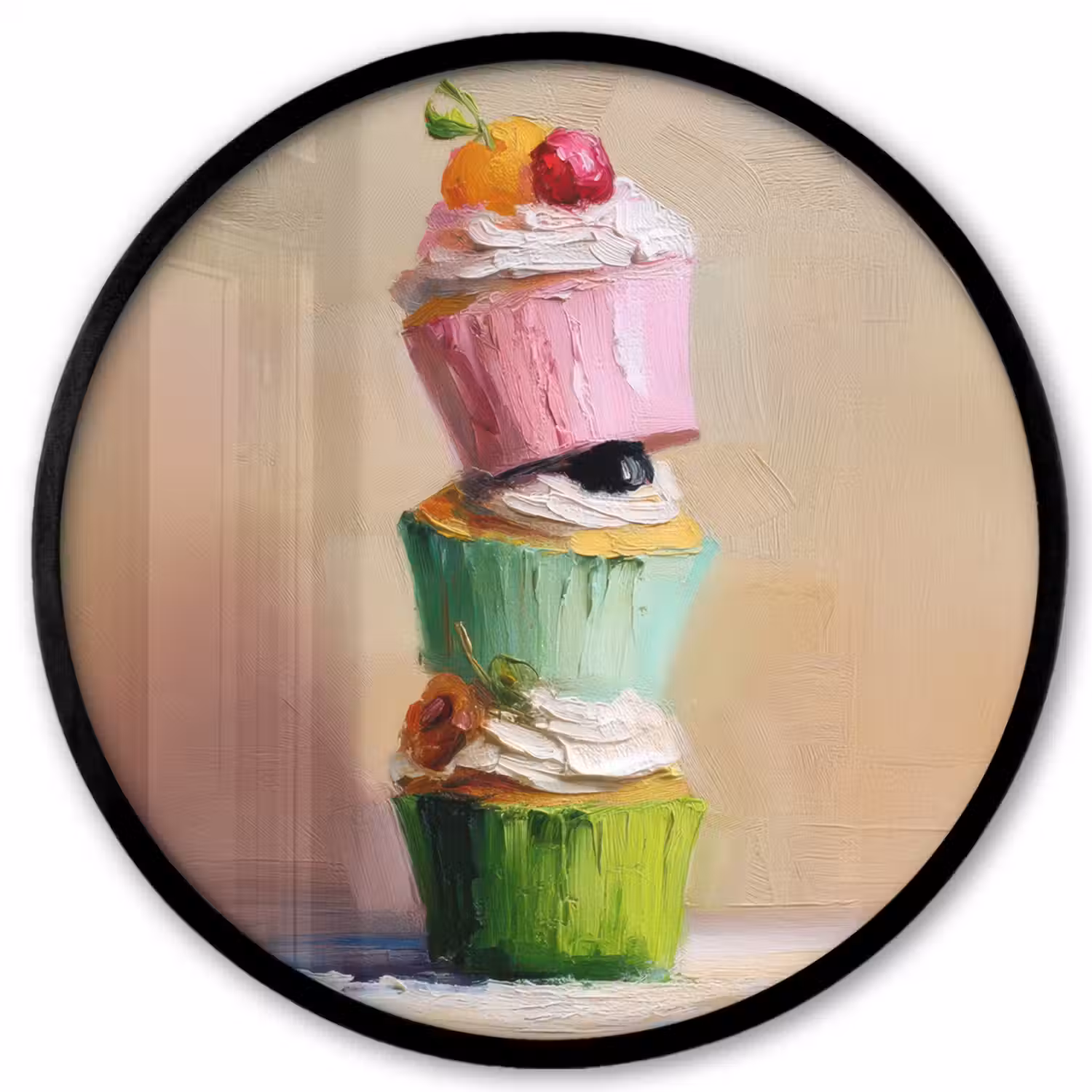 Cupcakes - Gestapeld - Kleurrijk - Fruit Fotolijst rond zonder passe partout klein -3d