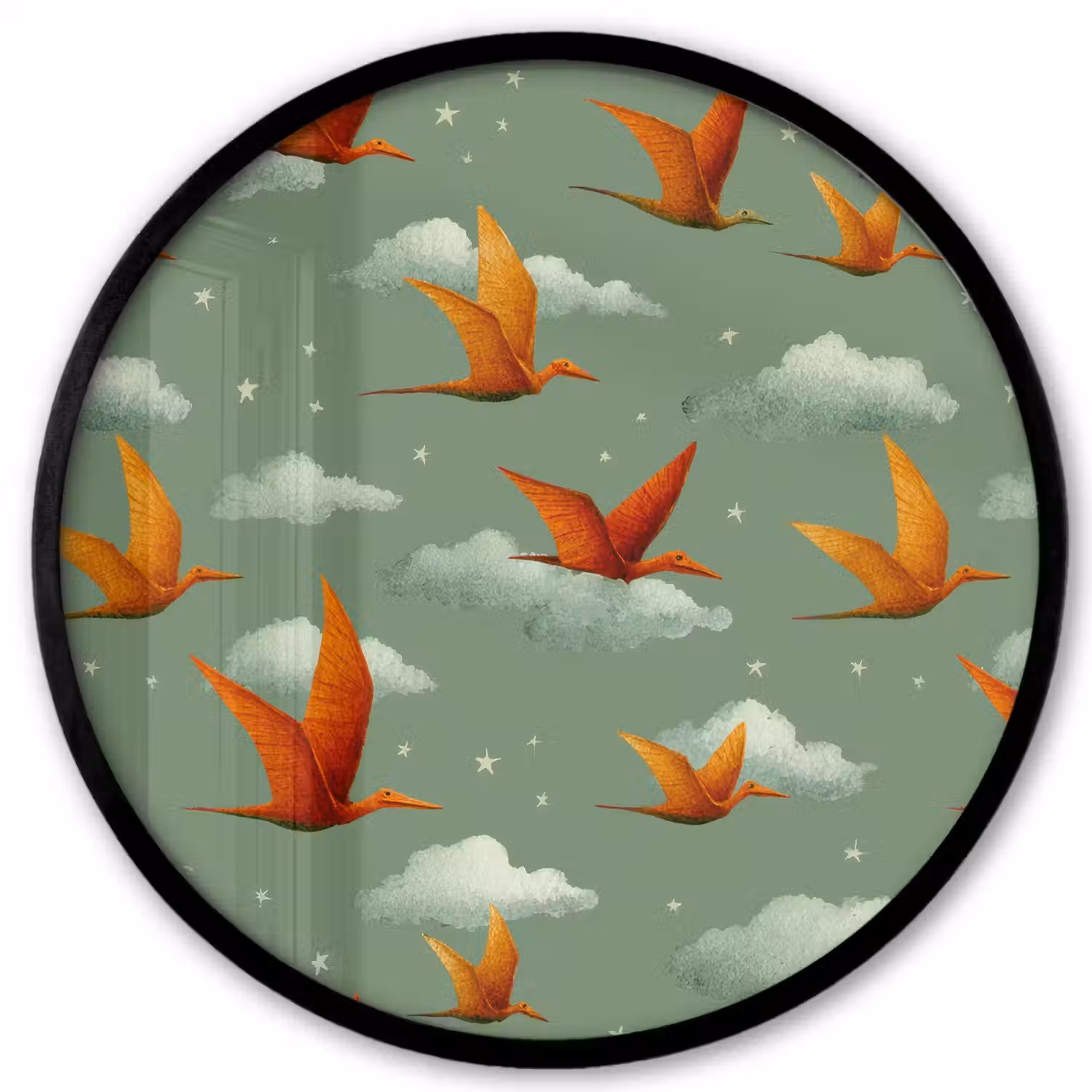 Dinosaurussen - Wolken - Sterren - Oranje Fotolijst rond zonder passe partout klein -3d