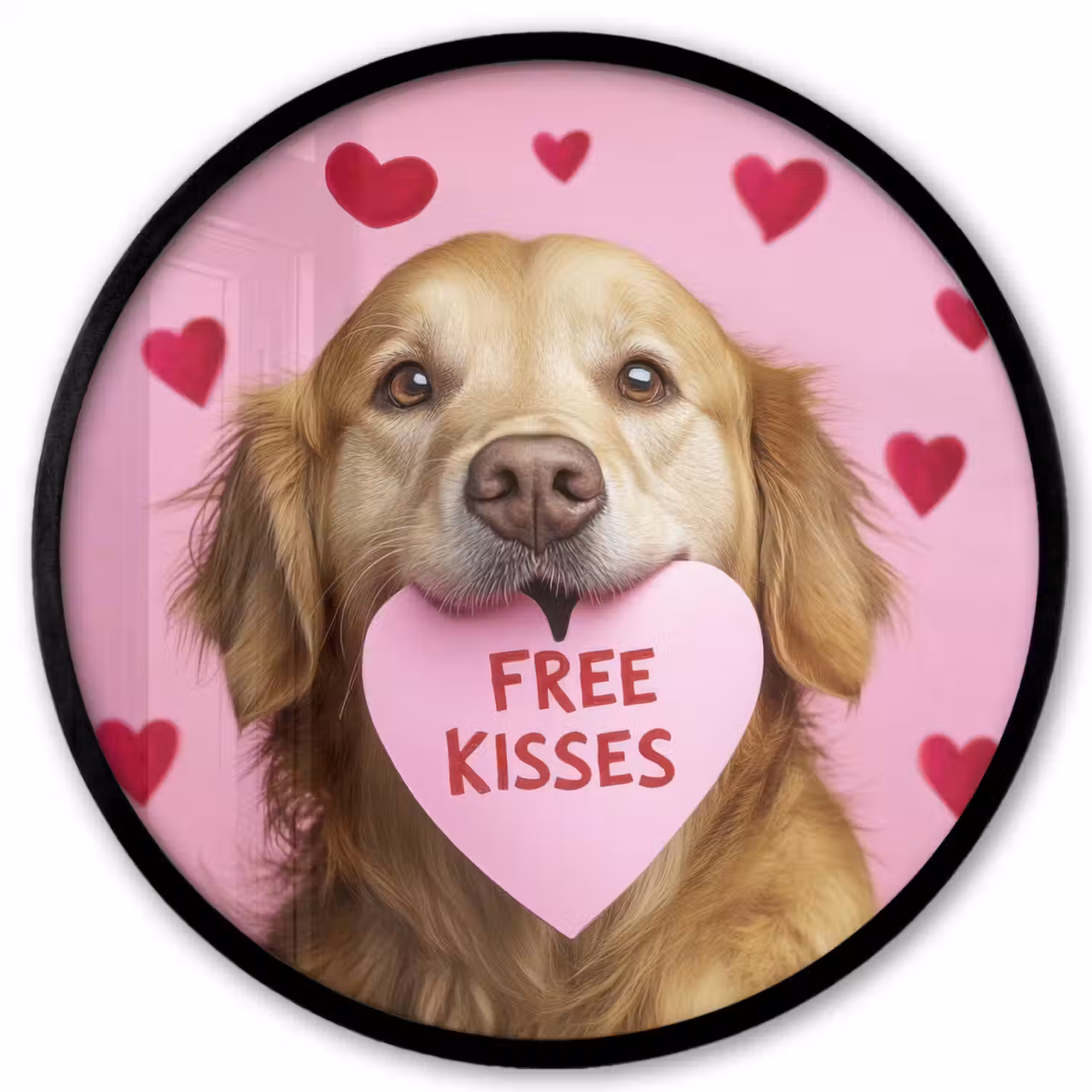 Hond - Kiss- Valentijn - Hartjes Fotolijst rond zonder passe partout klein -3d