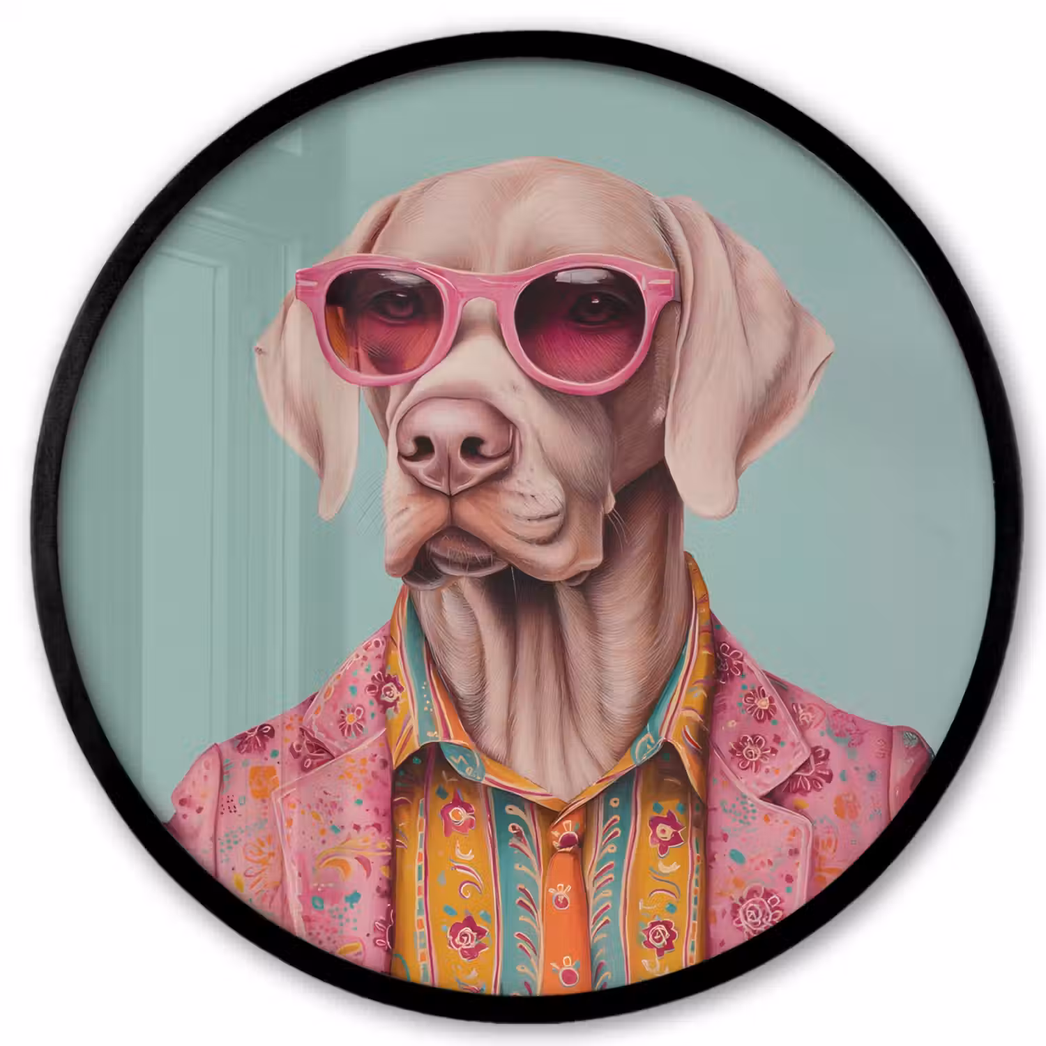Hond - Overhemd - Bloemen - Bril Fotolijst rond zonder passe partout klein -3d
