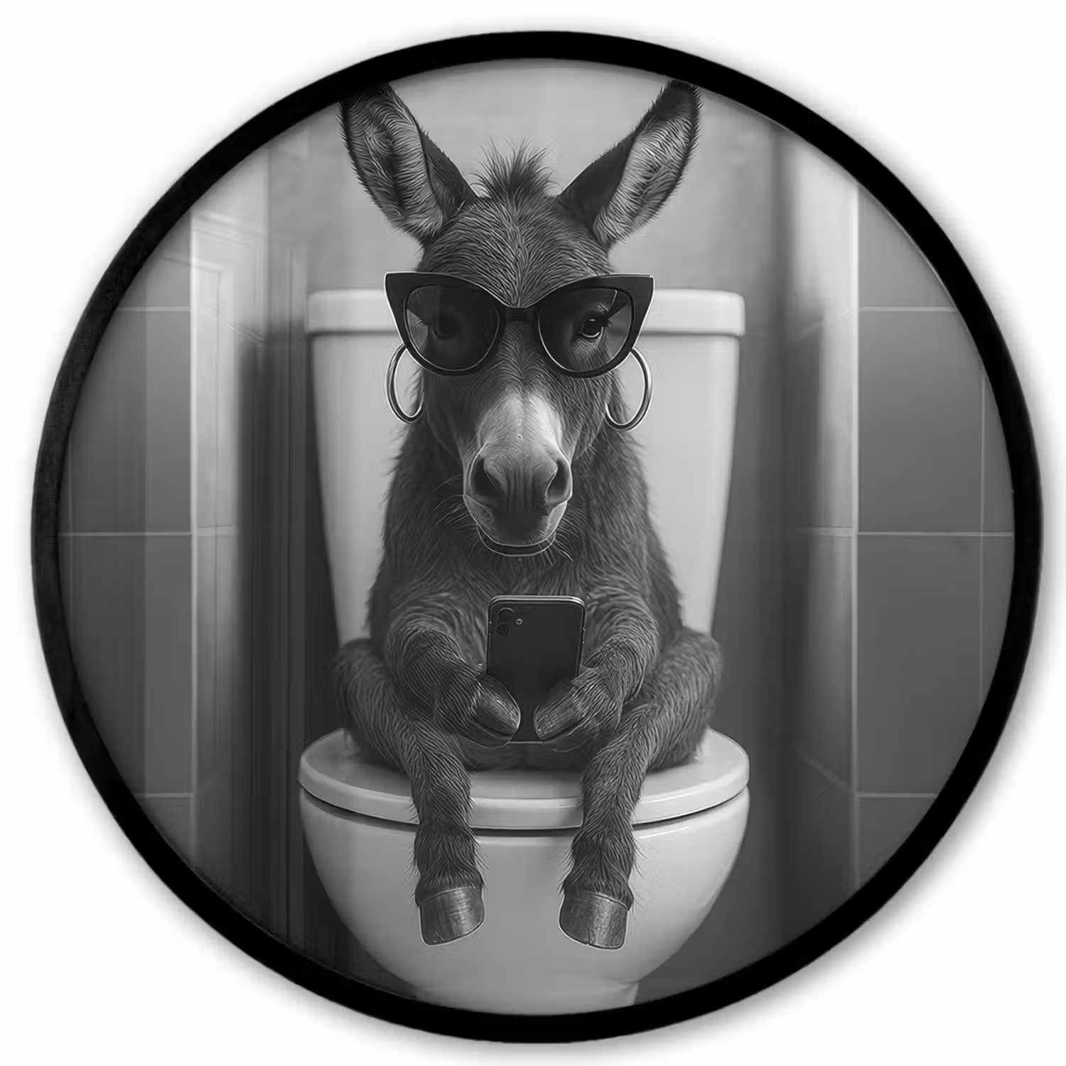 Ezel - Telefoon - Toilet - Zwart - Wit Fotolijst rond zonder passe partout klein -3d