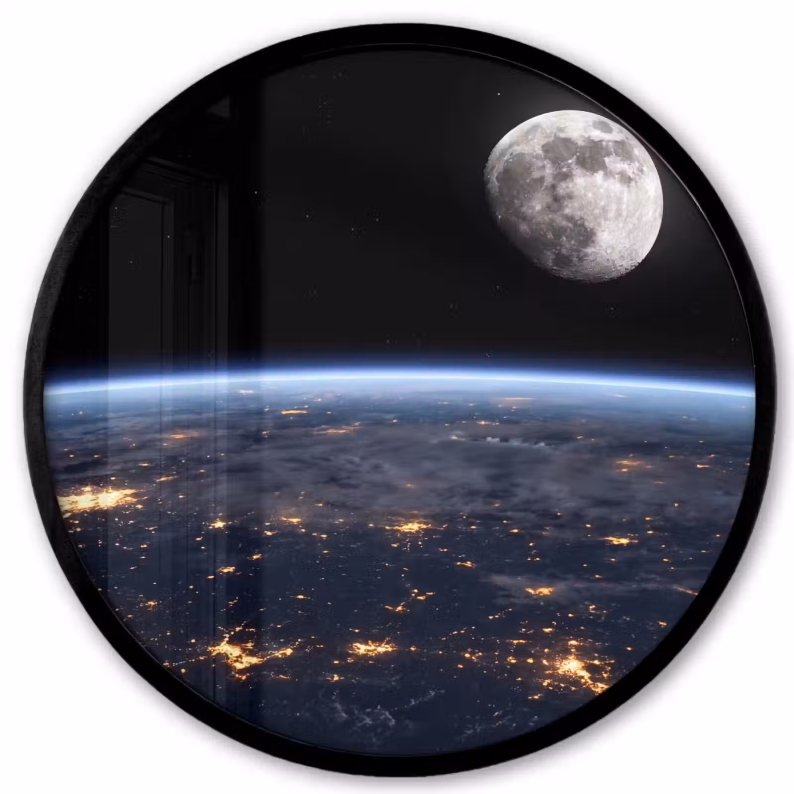 Photo Frame Round - Earth - Night - Space - Aarde - Nacht - Ruimte Fotolijst rond zonder passe partout klein