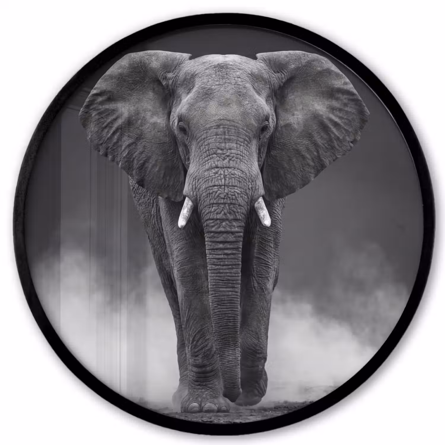 Olifant - Zwart - Wit - Rook Fotolijst rond zonder passe partout klein -3d