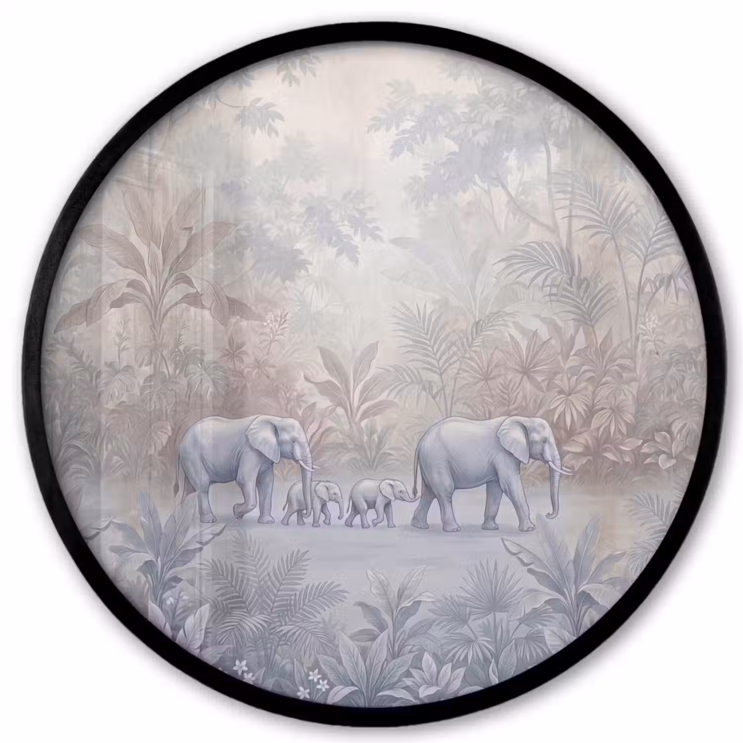 Olifant - Familie - Jungle - Illustratie - Grijs Fotolijst rond zonder passe partout klein -3d