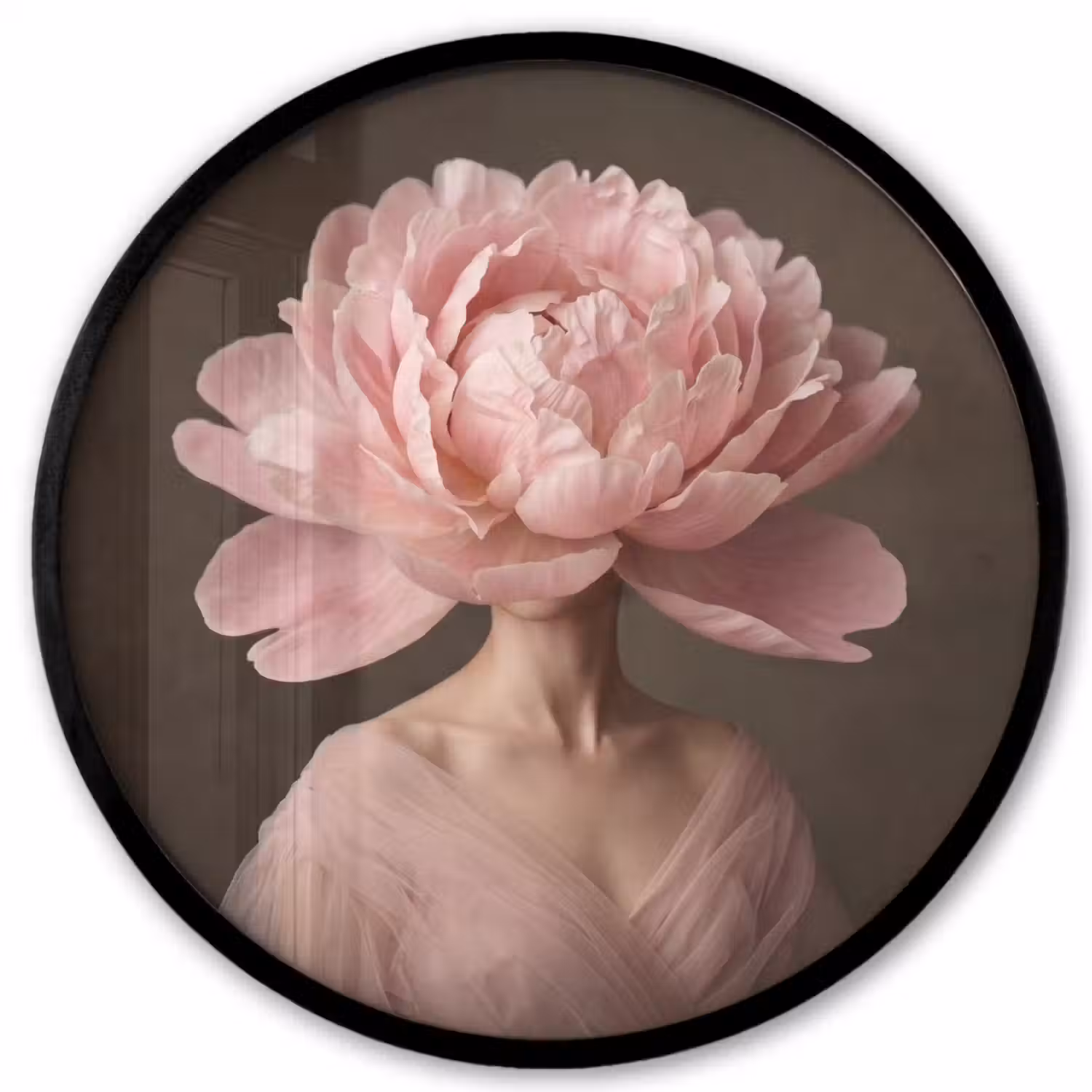 Gezicht - Roos - Roze Fotolijst rond zonder passe partout klein -3d