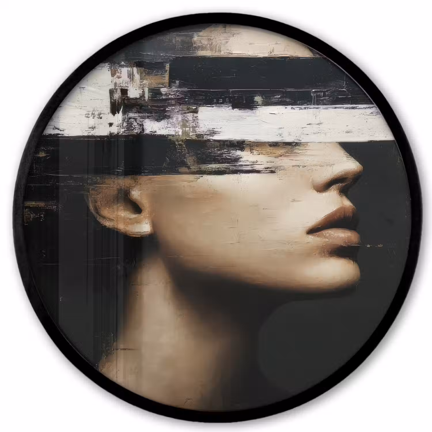 Gezicht - Vrouw - Zwart - Abstract Fotolijst rond zonder passe partout klein -3d
