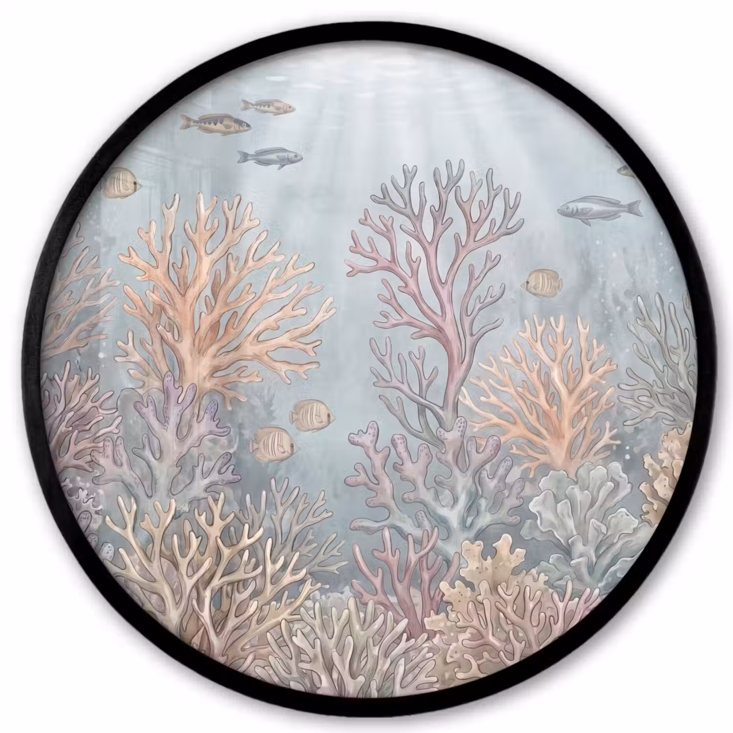 Vis - Koraal - Oceaan - Illustratie - Onderwater Fotolijst rond zonder passe partout klein -3d