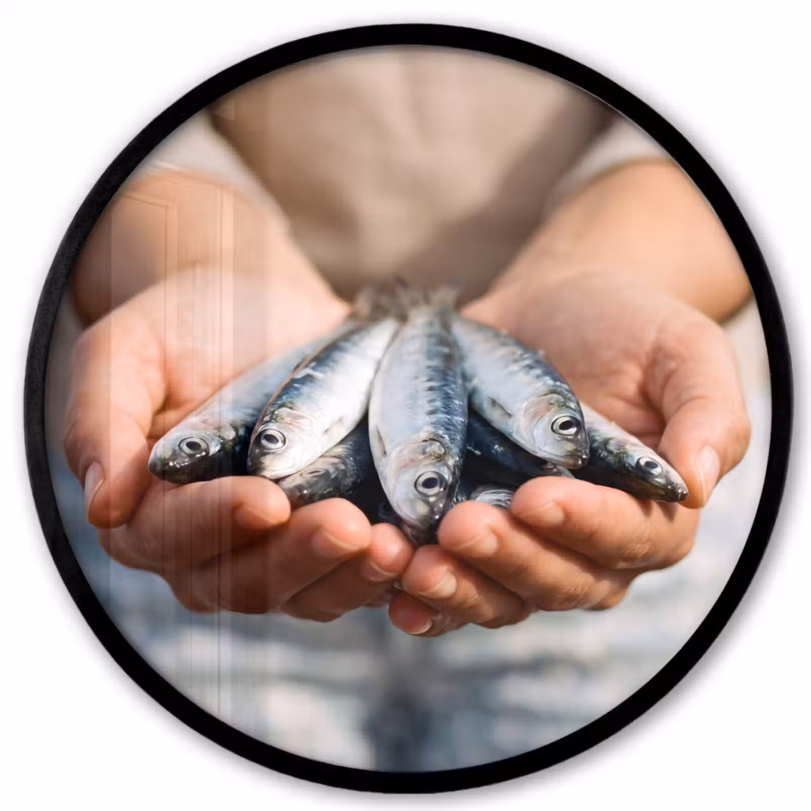 Photo Frame Round - Fish - Hands - Nature - Vis - Handen - Natuur Fotolijst rond zonder passe partout klein