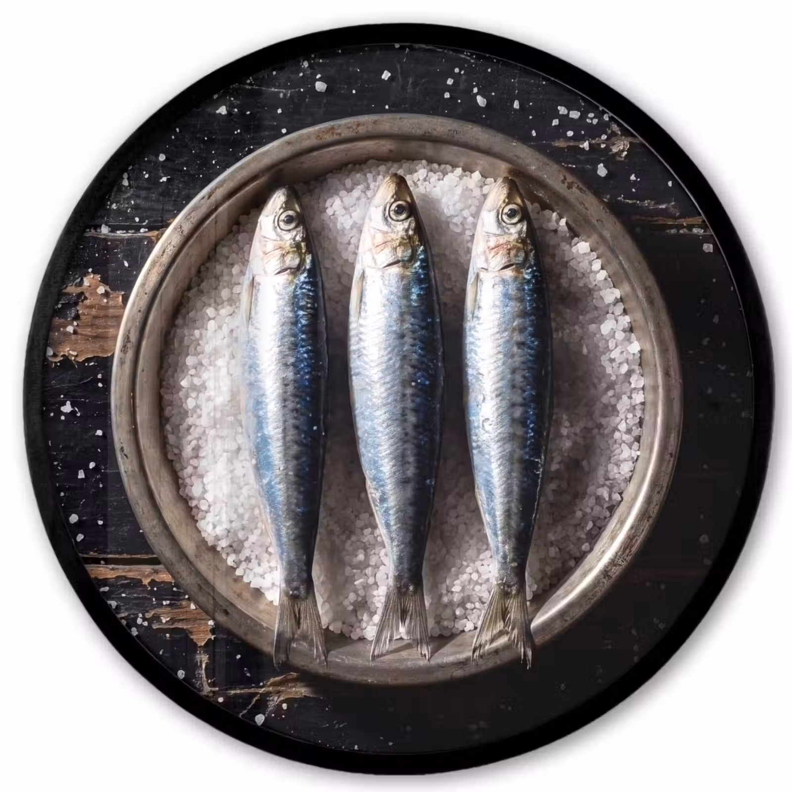 Photo Frame Round - Fish - Salt - Food - Vis - Zout - Eten Fotolijst rond zonder passe partout klein