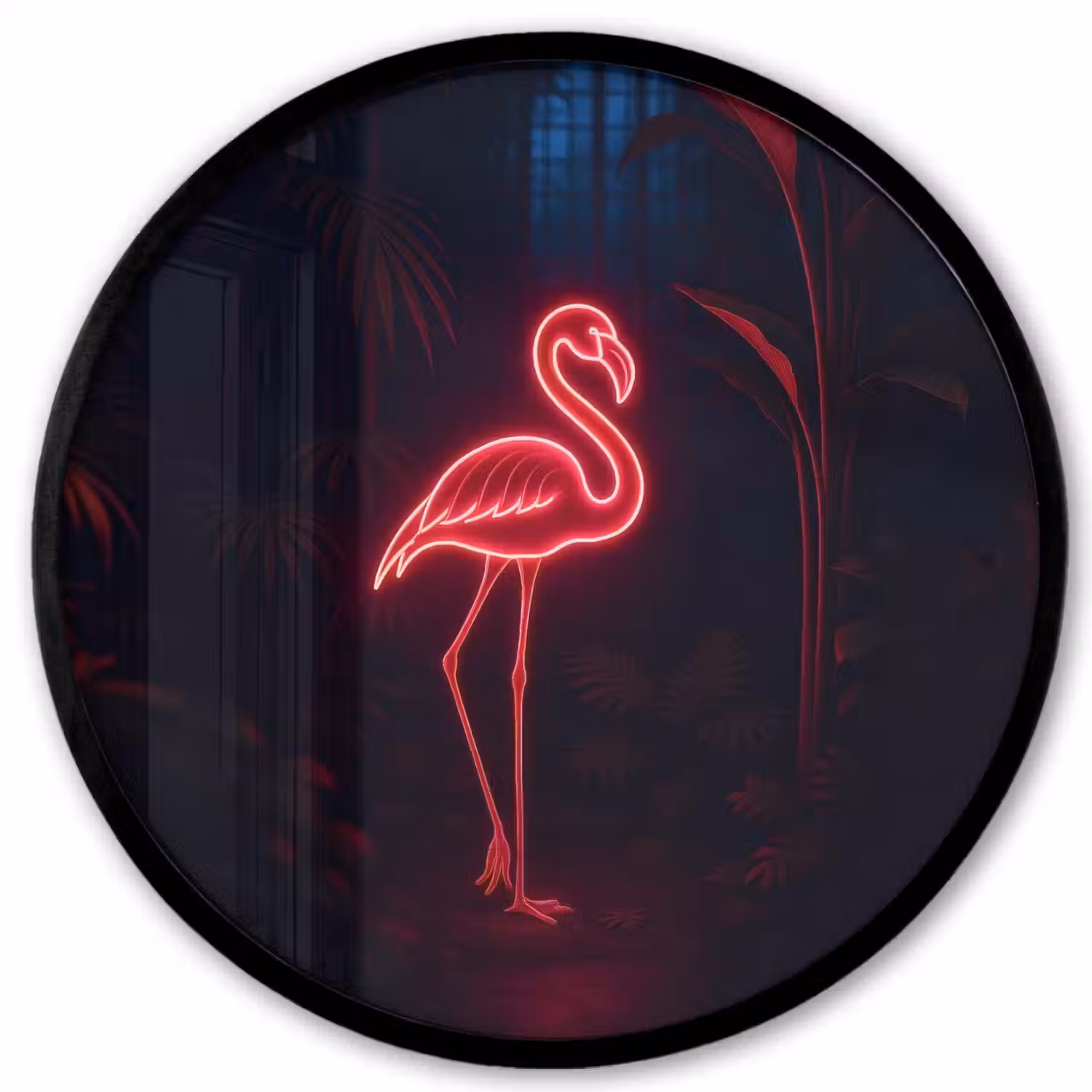 Flamingo - Roze - Neon - Licht Fotolijst rond zonder passe partout klein -3d