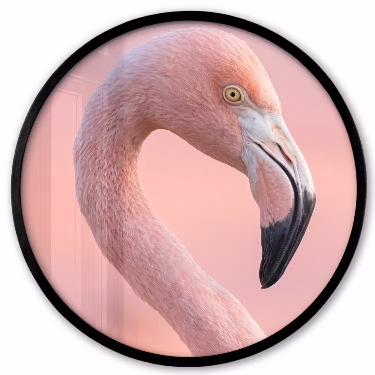 Flamingo - Portret - Roze Fotolijst rond zonder passe partout klein -3d