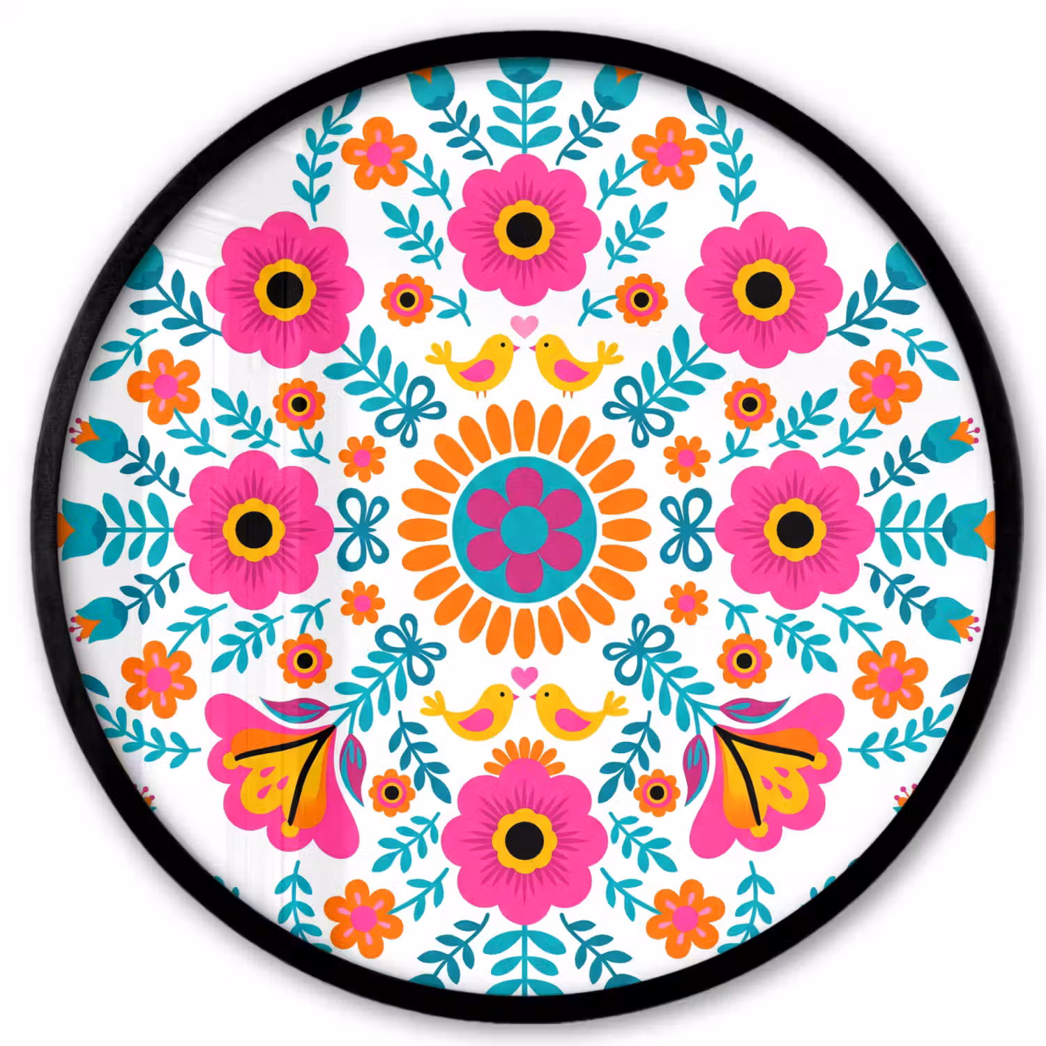 Bloemen - Vogel - Patroon - Kleurrijk - Modern Fotolijst rond zonder passe partout klein -3d