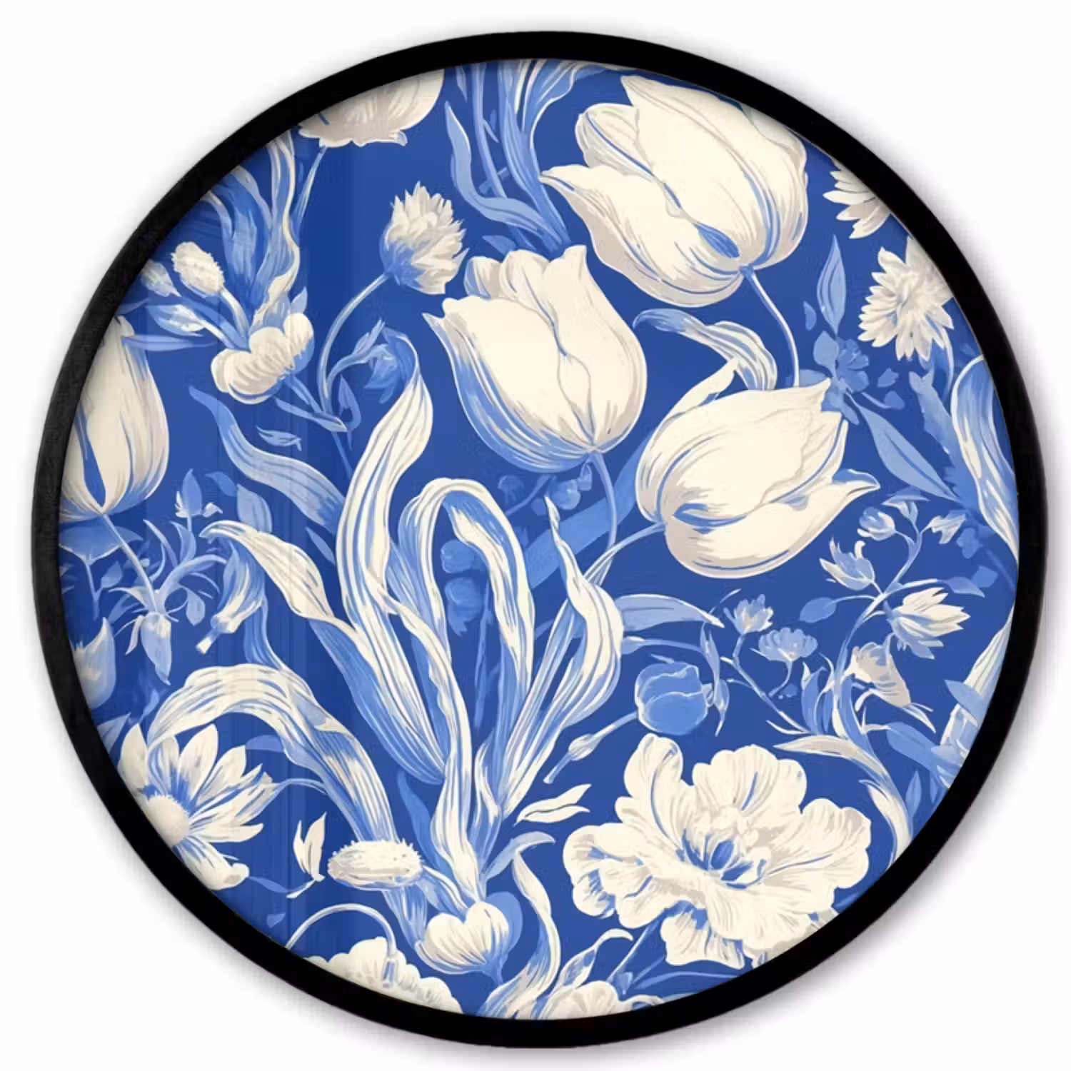 Bloemen - Delfts Blauw - Patroon - Tulp Fotolijst rond zonder passe partout klein -3d