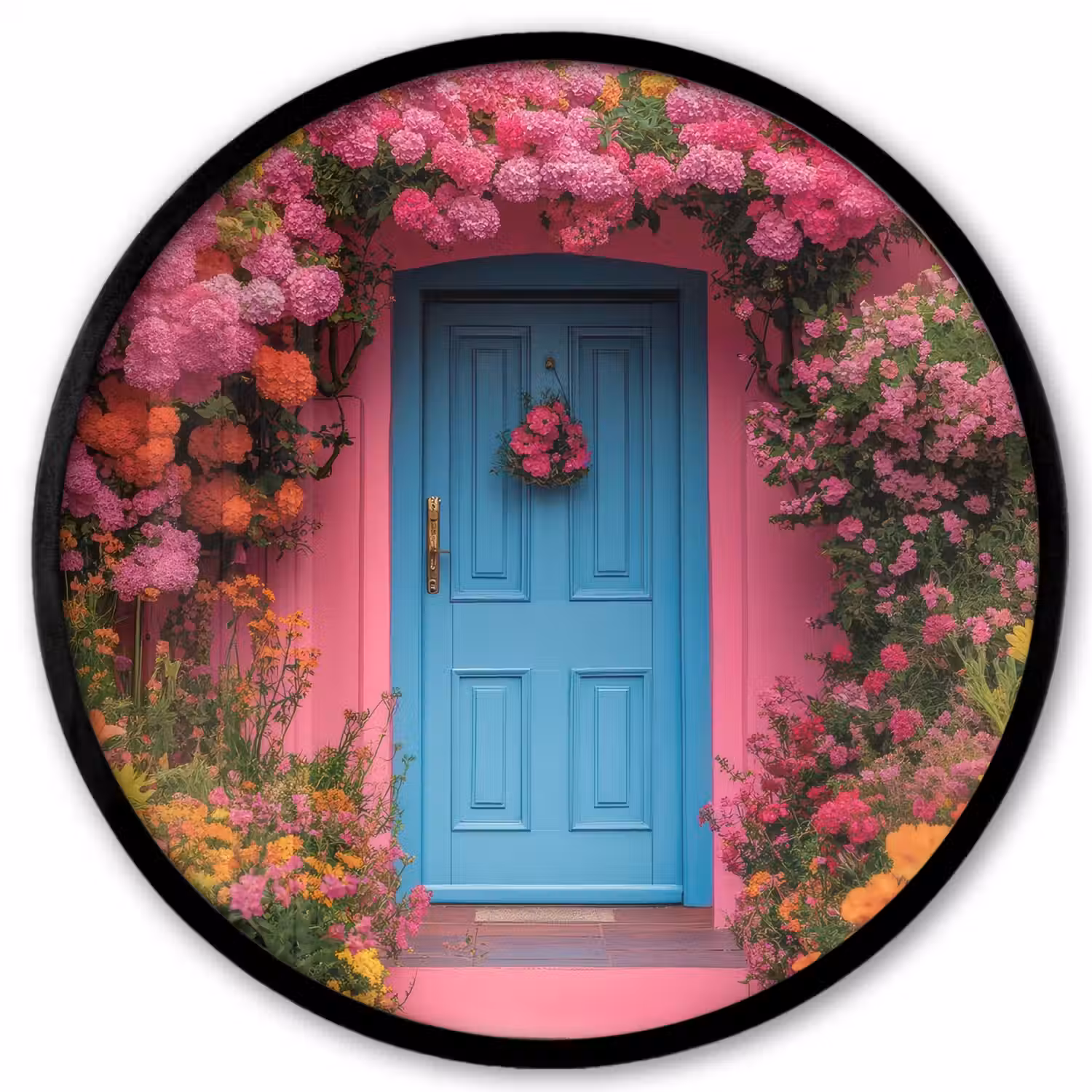 Bloemen - Deur - Roze Fotolijst rond zonder passe partout klein -3d