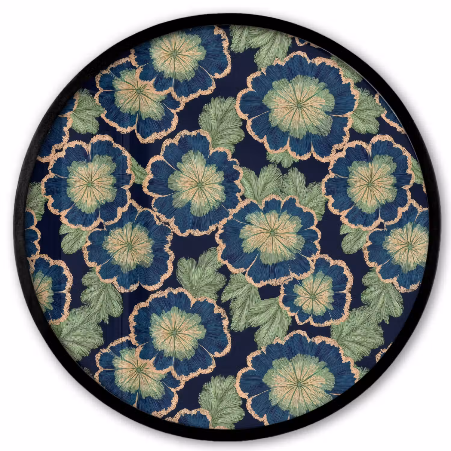 Bloemen - Borduurwerk - Patroon - Blauw - Groen Fotolijst rond zonder passe partout klein 856 -3d