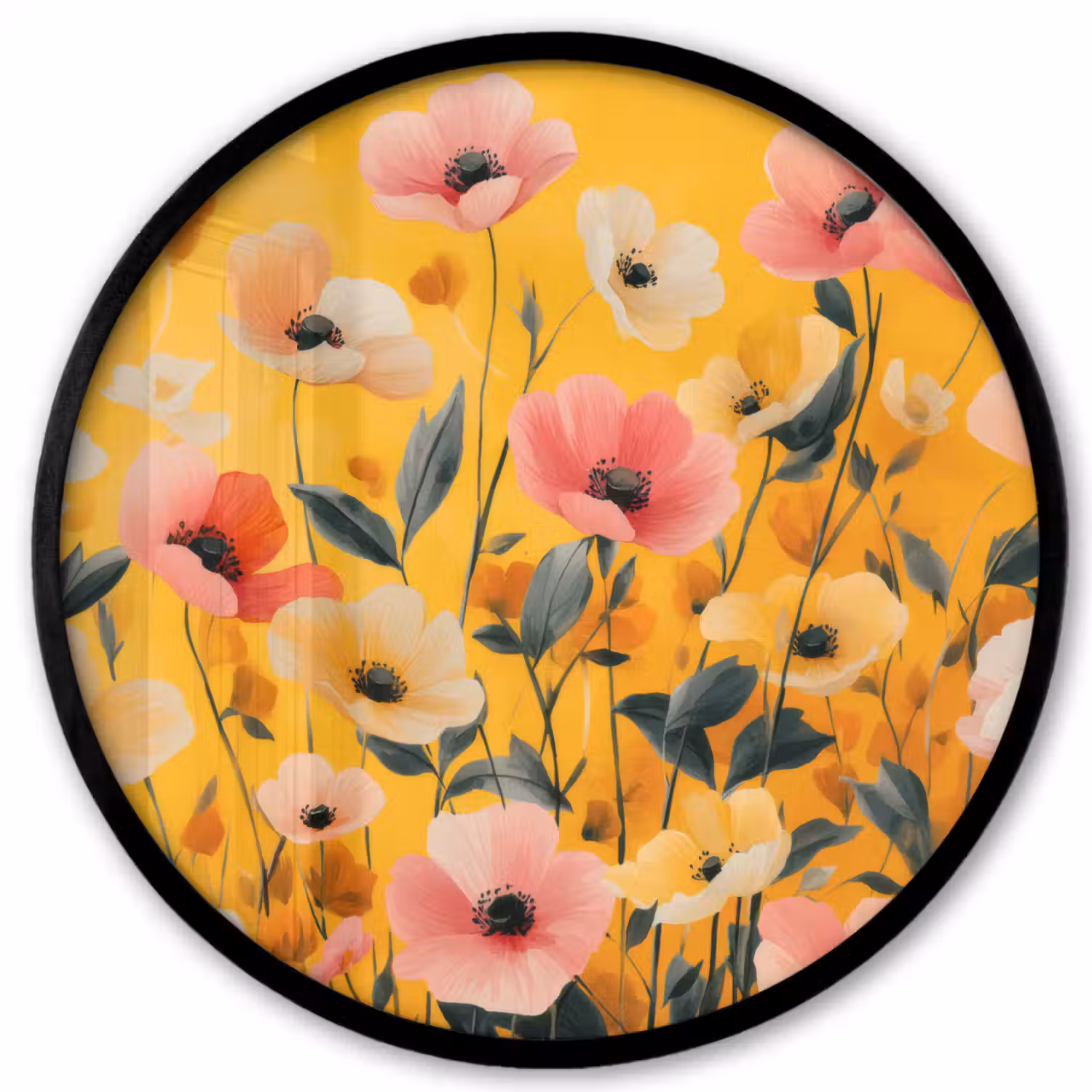 Bloemen - Veld - Geel Fotolijst rond zonder passe partout klein -3d