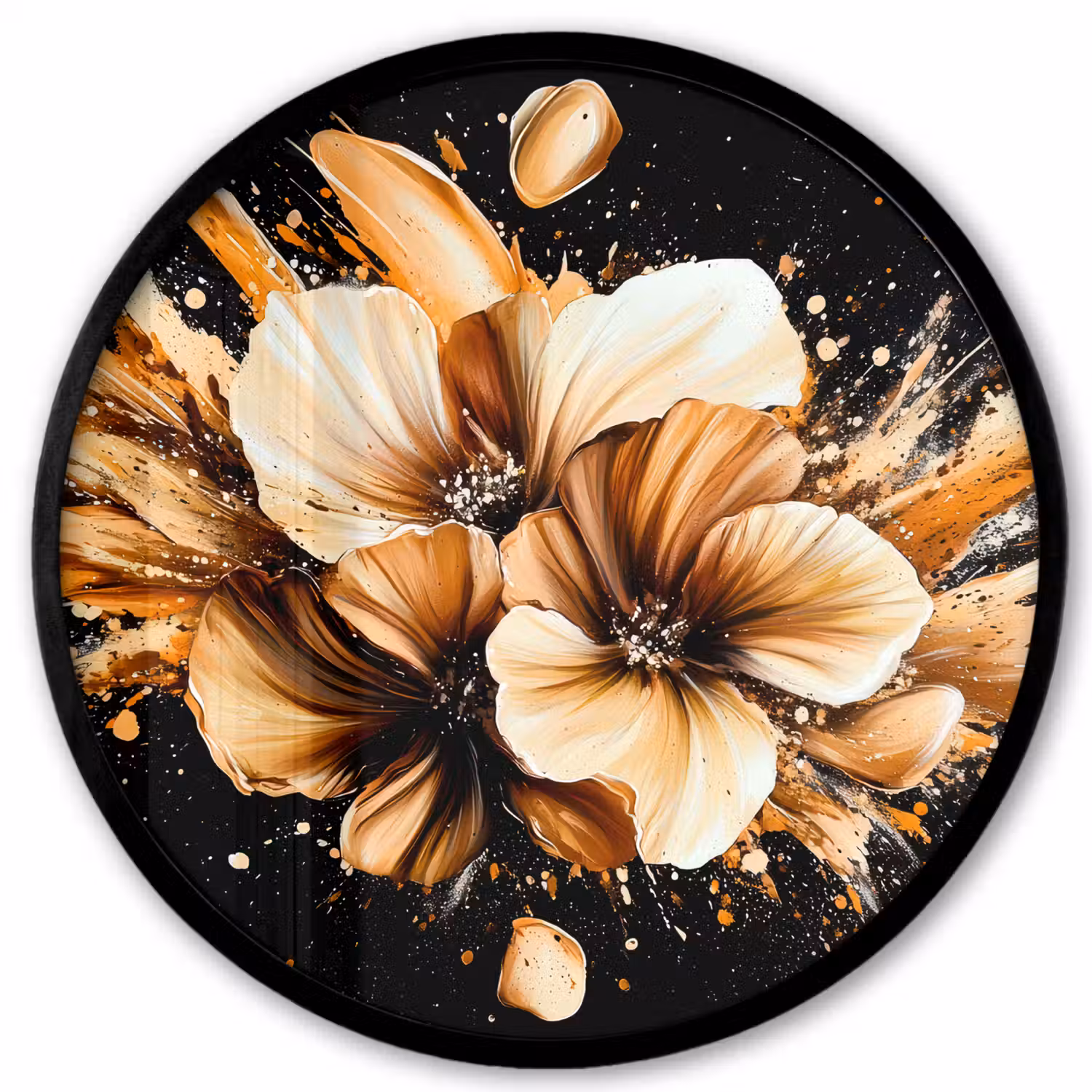 Bloemen - Goud - Graffiti - Zwart - Abstract Fotolijst rond zonder passe partout klein -3d