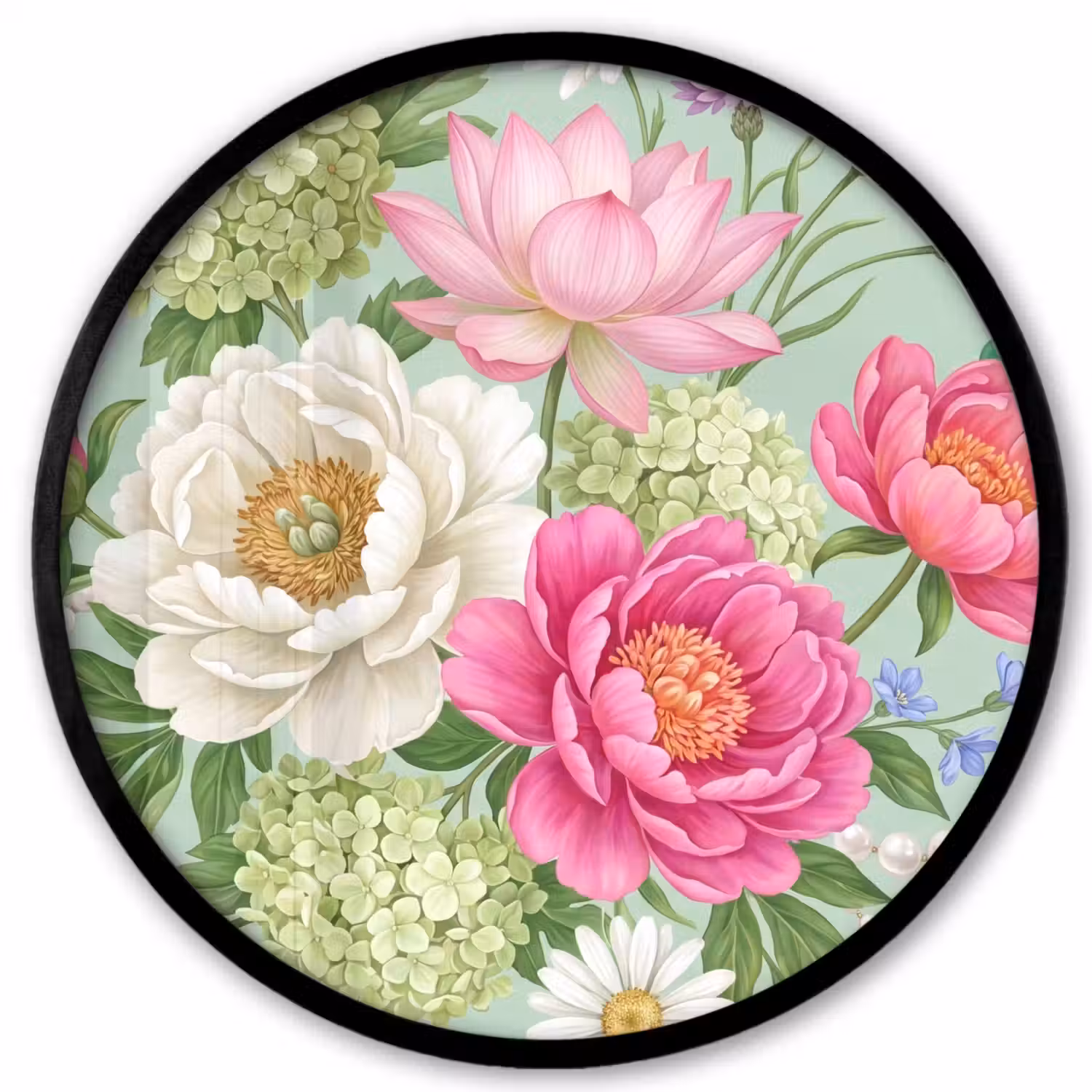 Bloemen - Patroon - Botanisch - Groen Fotolijst rond zonder passe partout klein -3d