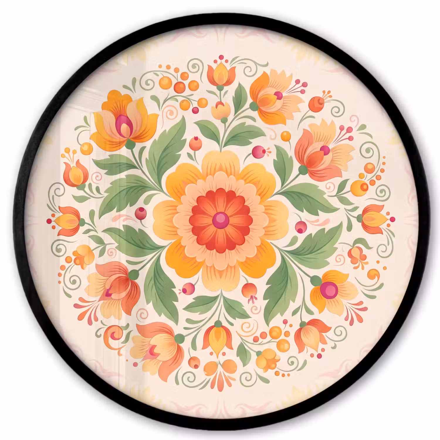 Bloemen - Patroon - Decoratief - Oranje Fotolijst rond zonder passe partout klein -3d