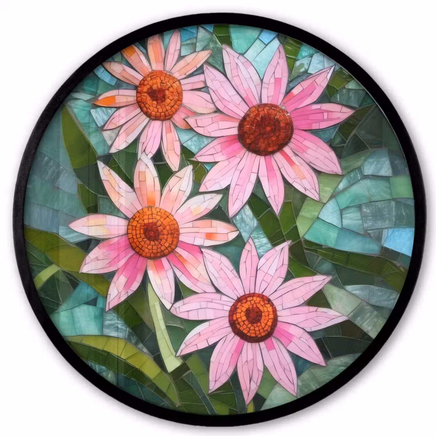 Bloemen - Roze - Glasmozaïek Fotolijst rond zonder passe partout klein -3d