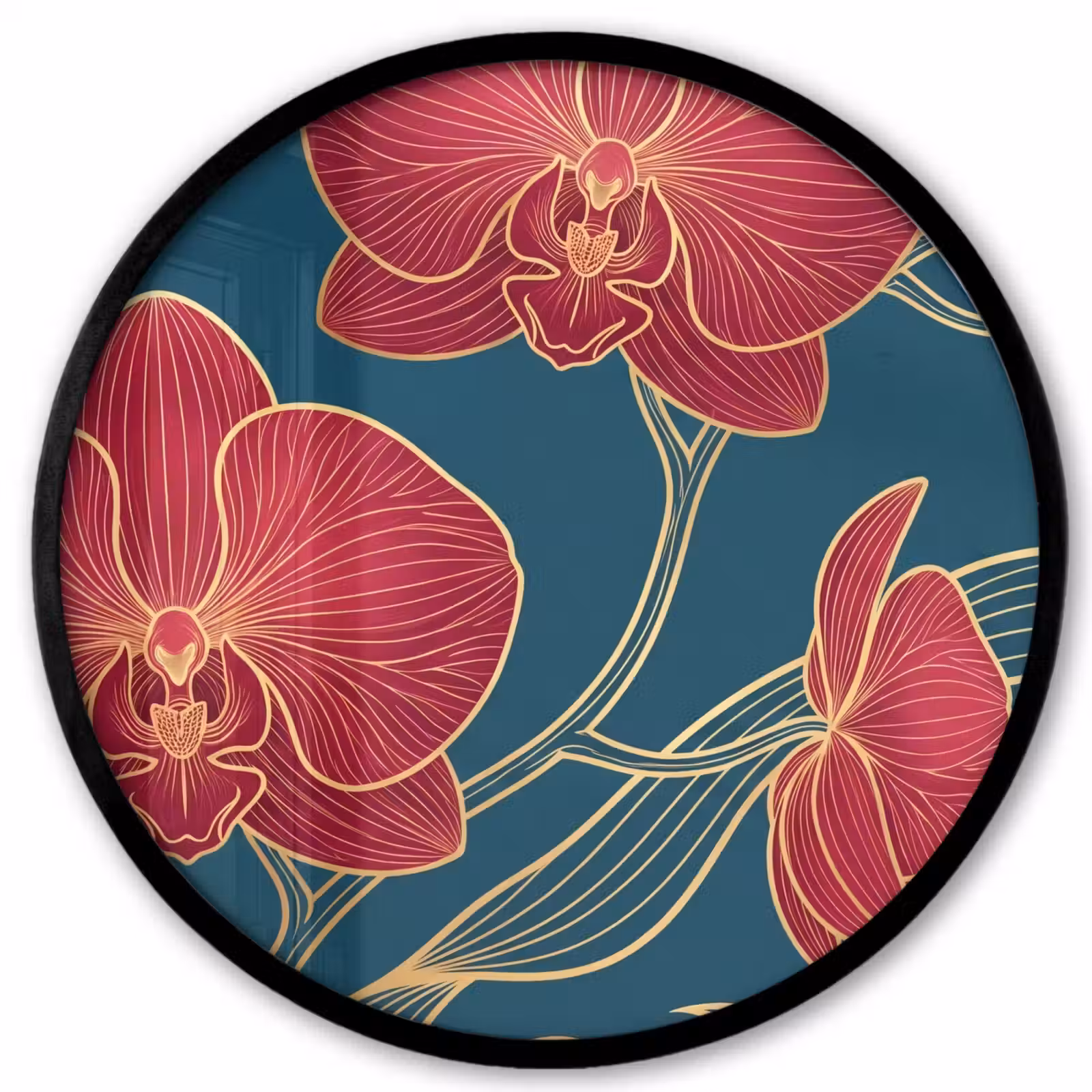 Photo Frame Round - Flowers - Red - Gold - Bloemen - Rood - Goud Fotolijst rond zonder passe partout klein