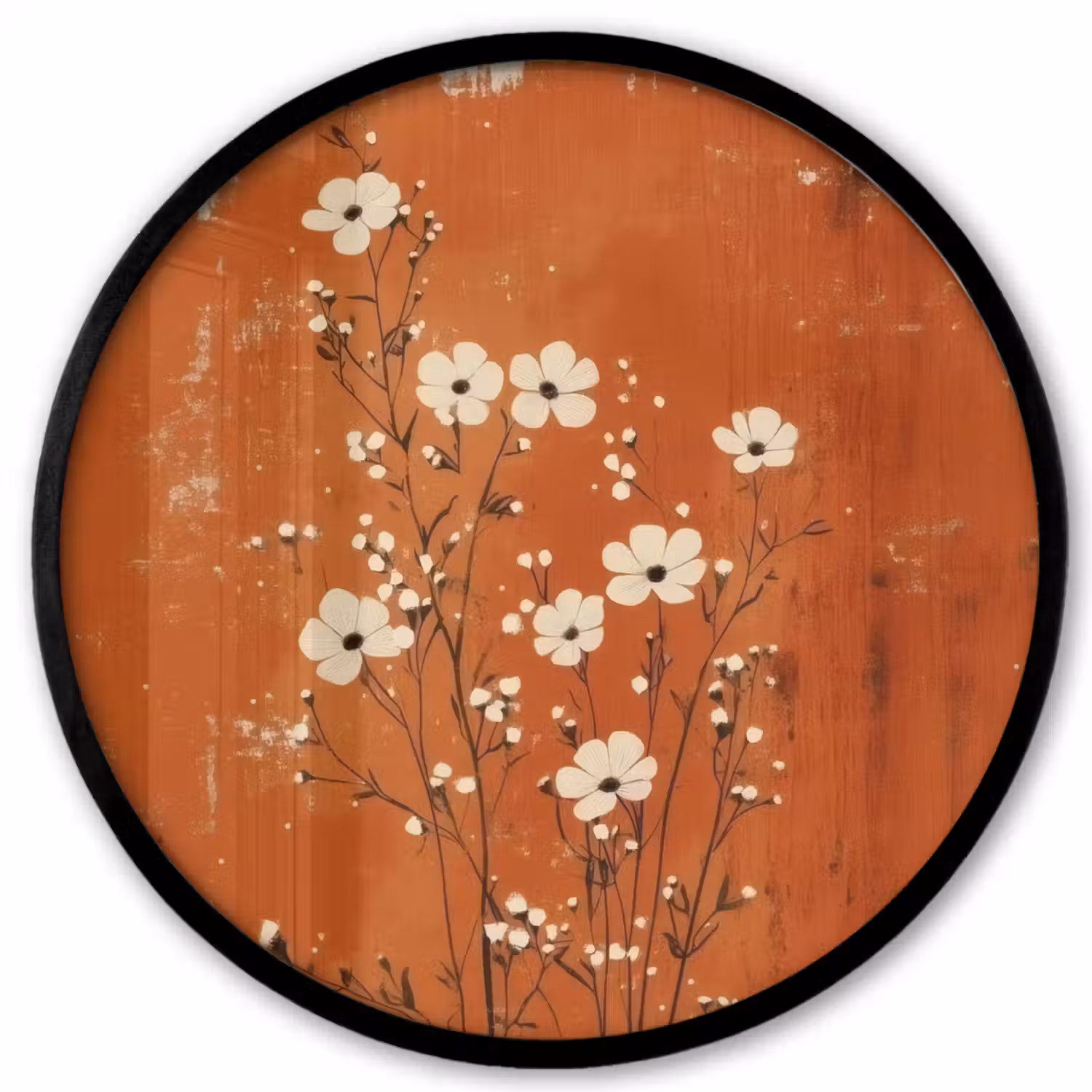 Bloemen - Wit - Subtiel - Roestkleur Fotolijst rond zonder passe partout klein -3d