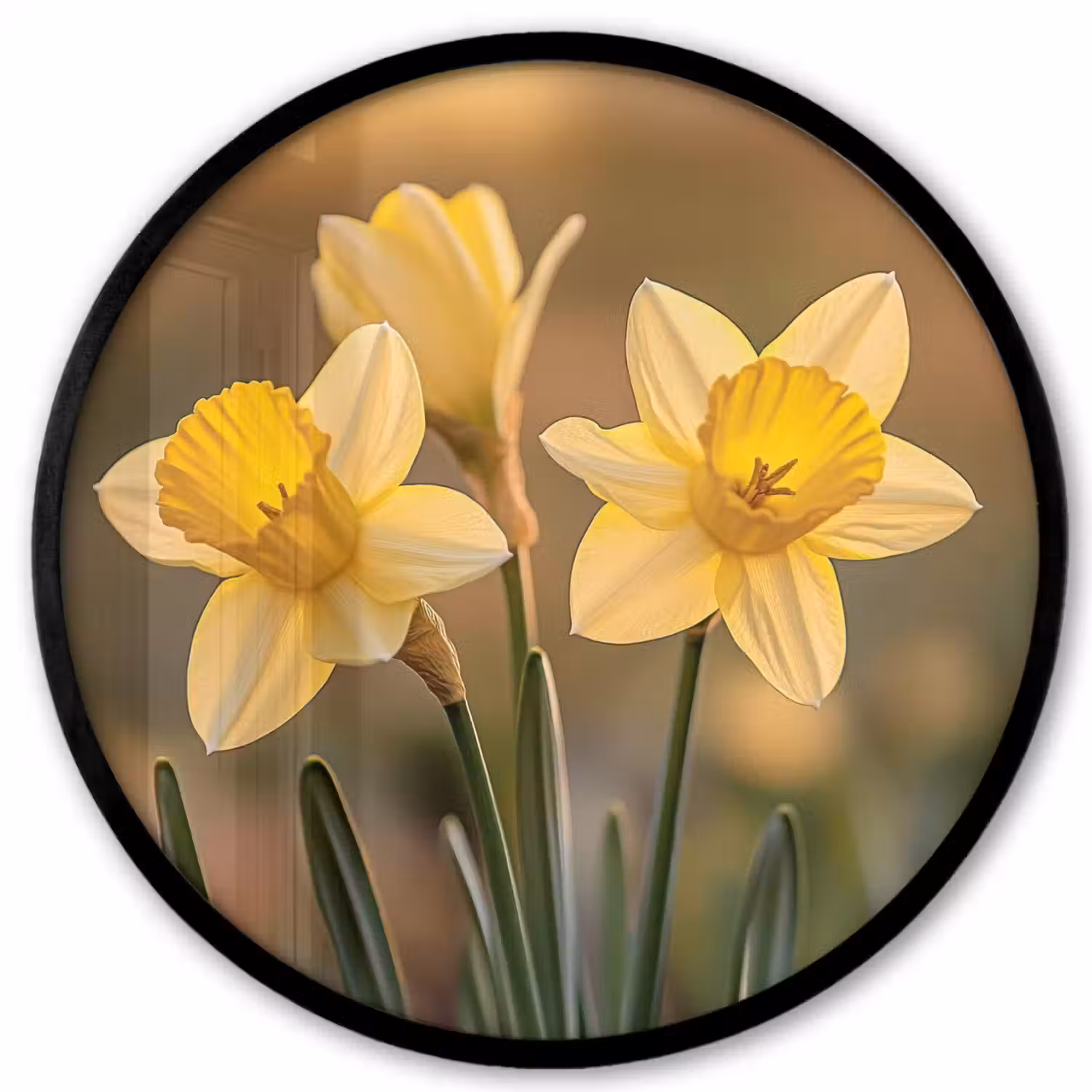 Bloemen - Geel - Wazig Fotolijst rond zonder passe partout klein -3d