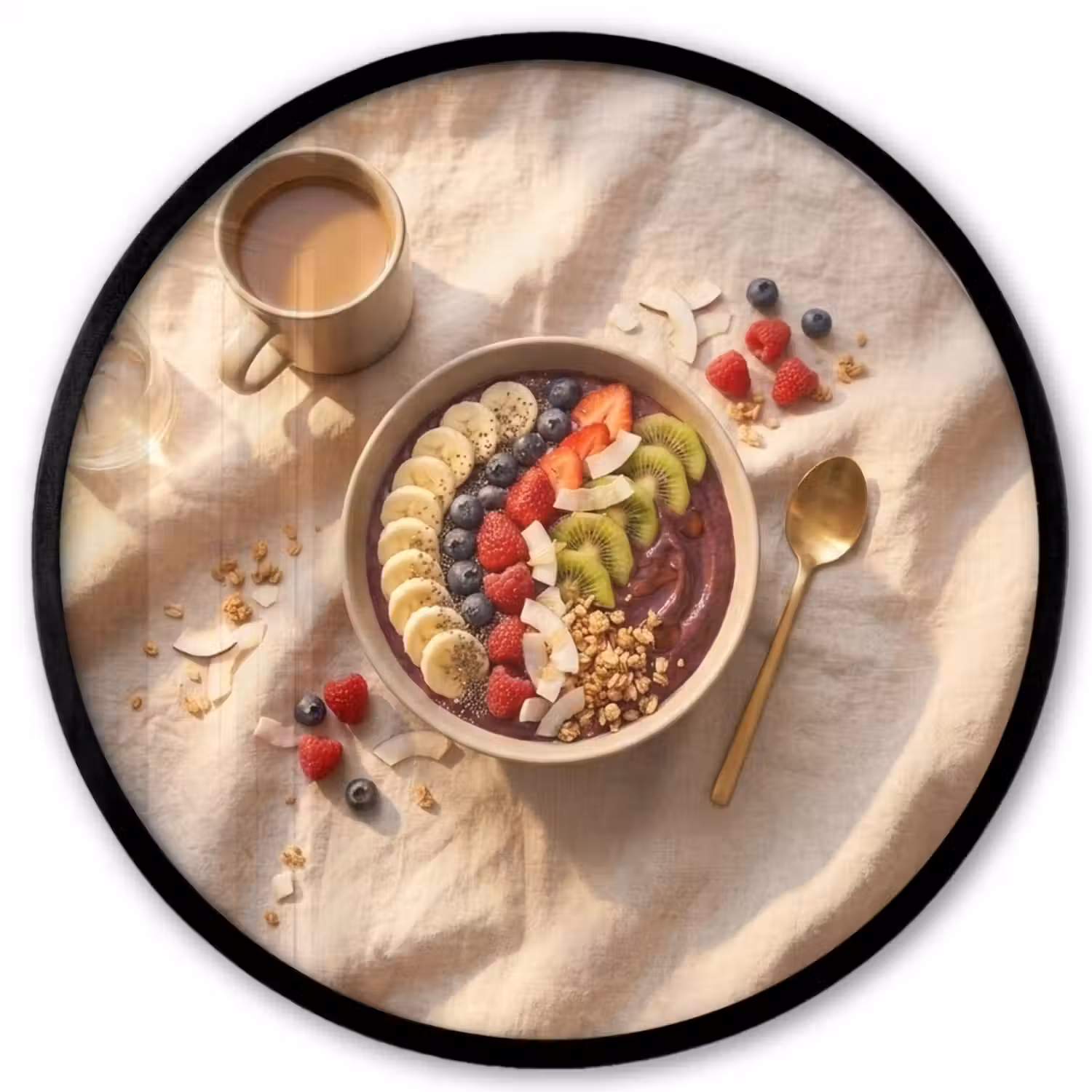 Eten - Ontbijtkom - Fruit - Gezond - Kleurrijk Fotolijst rond zonder passe partout klein -3d