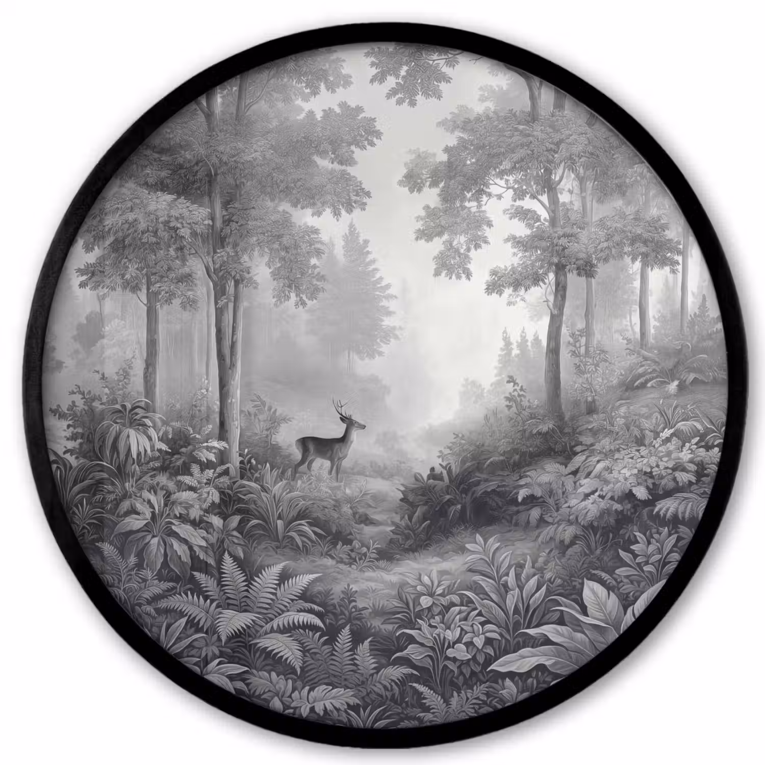Bos - Hert - Zwart - Wit Fotolijst rond zonder passe partout klein -3d