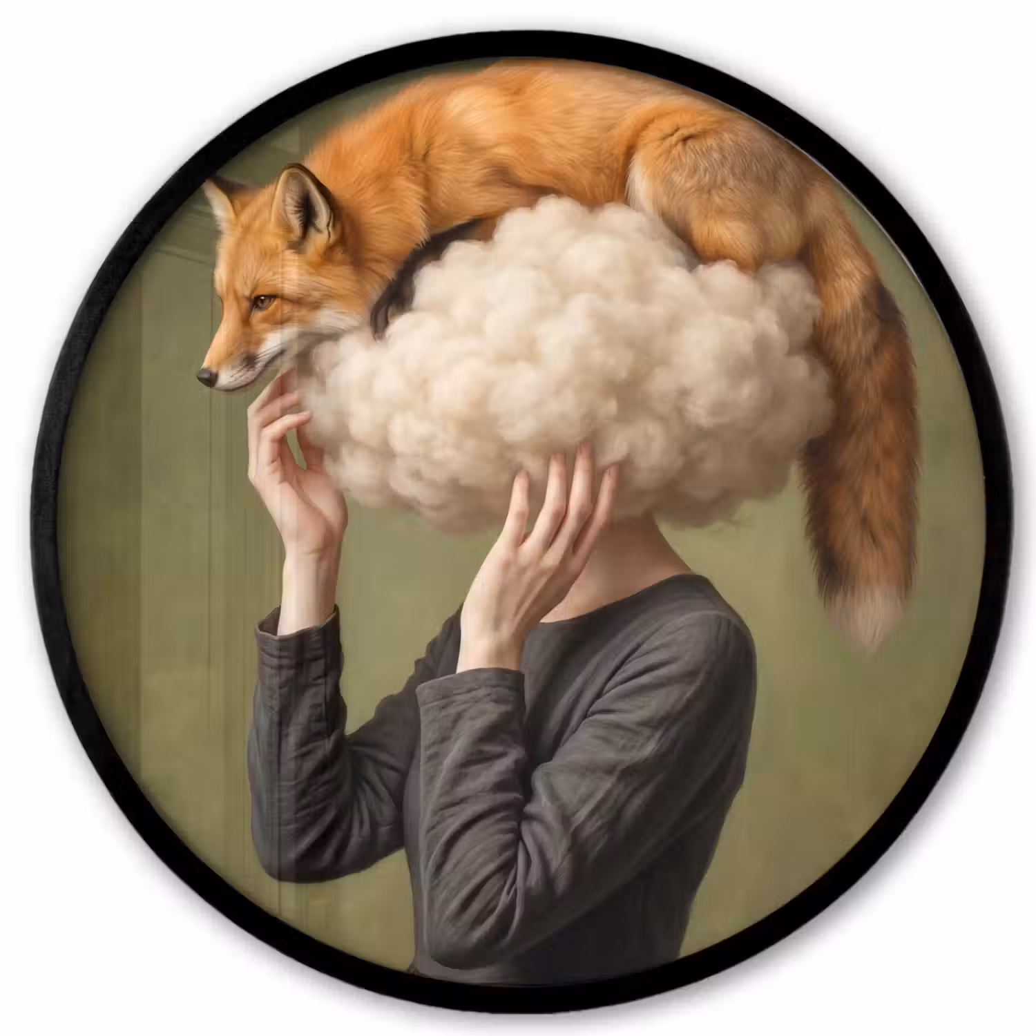 Vos - Surrealistisch - Groen Fotolijst rond zonder passe partout klein -3d