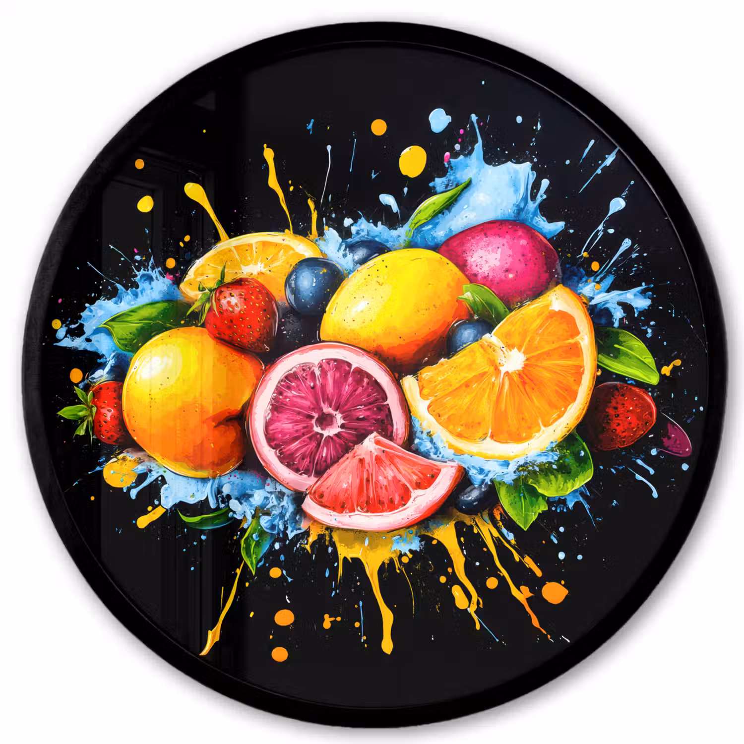 Fruit - Graffiti - Kleurrijk - Sinaasappel - Aardbei - Abstract Fotolijst rond zonder passe partout klein -3d