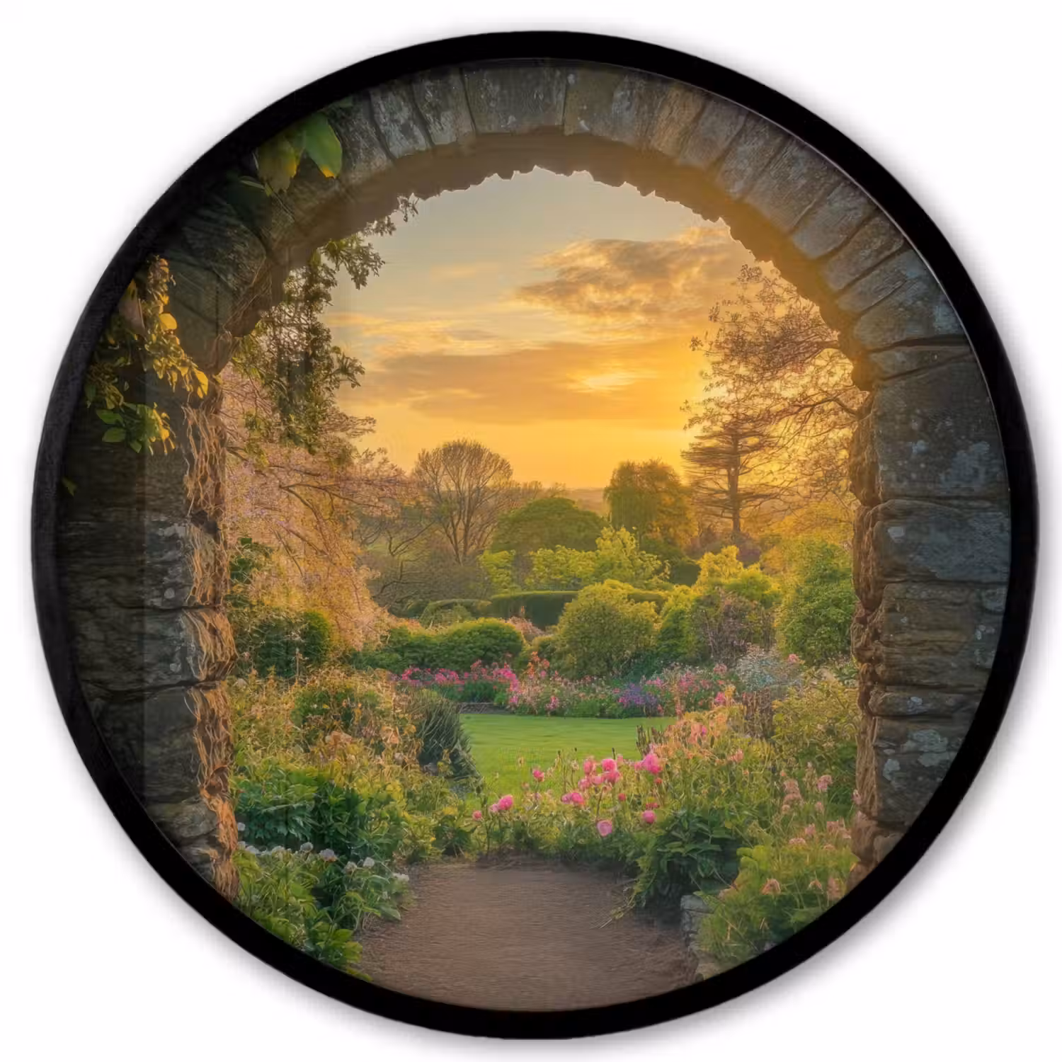 Poort - Planten - Zonsondergang Fotolijst rond zonder passe partout klein -3d