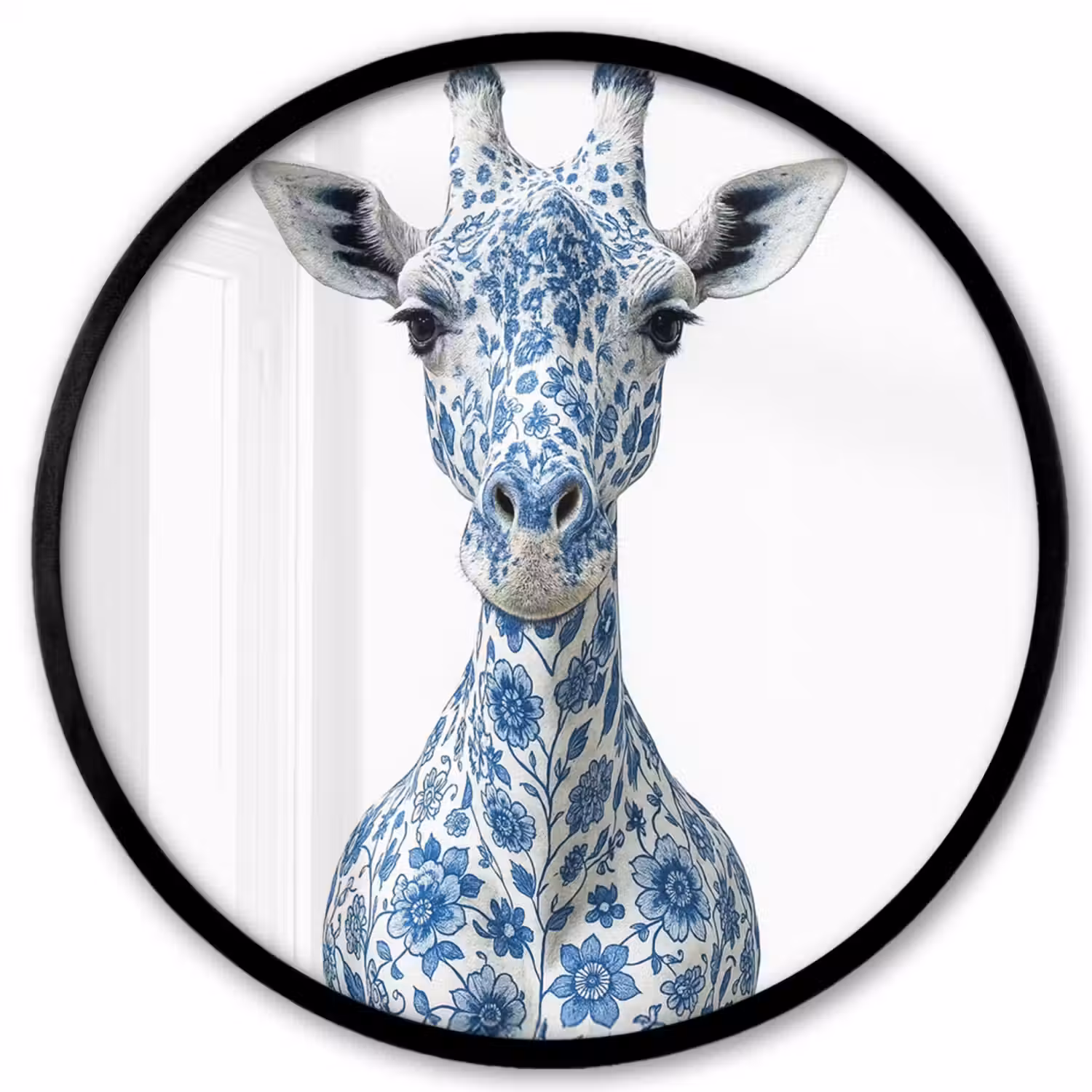 Giraffe - Delfts blauw - Dieren - Minimalistisch Fotolijst rond zonder passe partout klein -3d