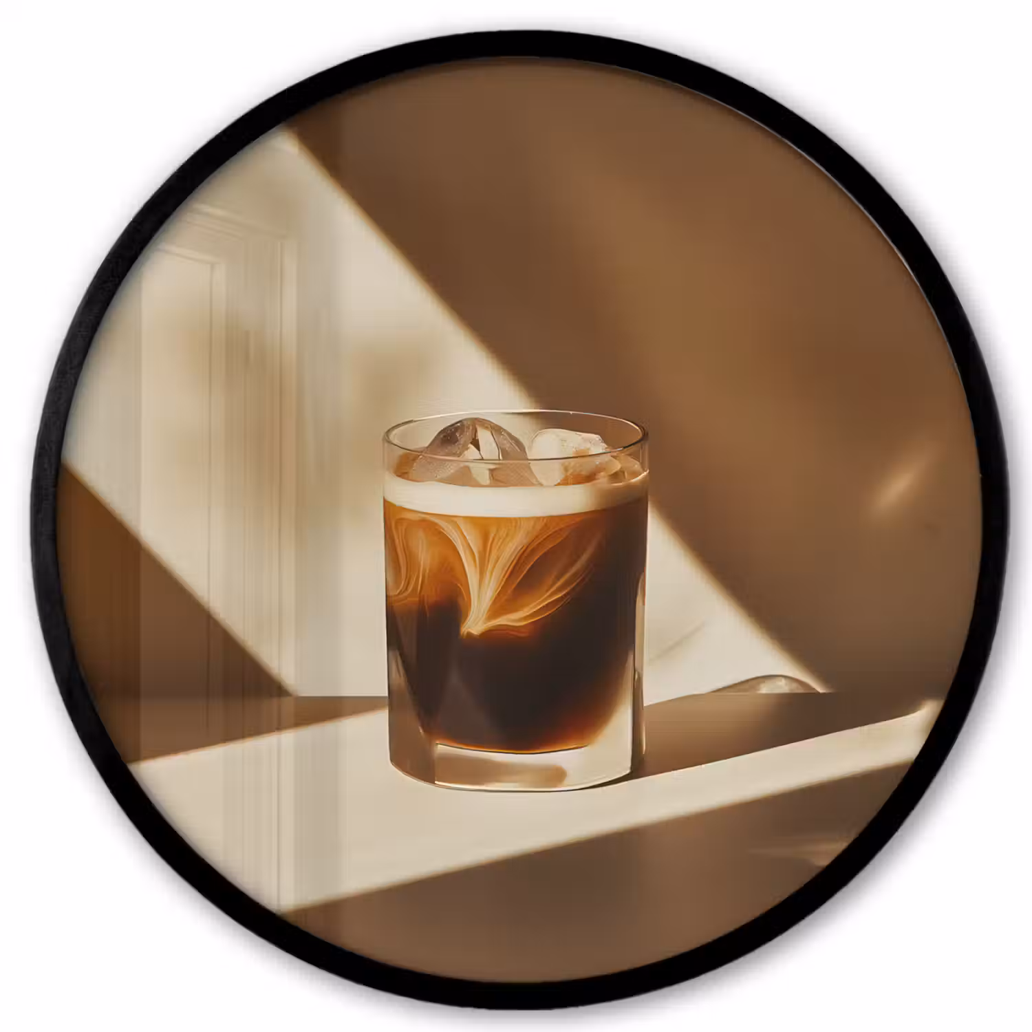 Glas - Ijskoffie - Schaduw - Bruin Fotolijst rond zonder passe partout klein -3d