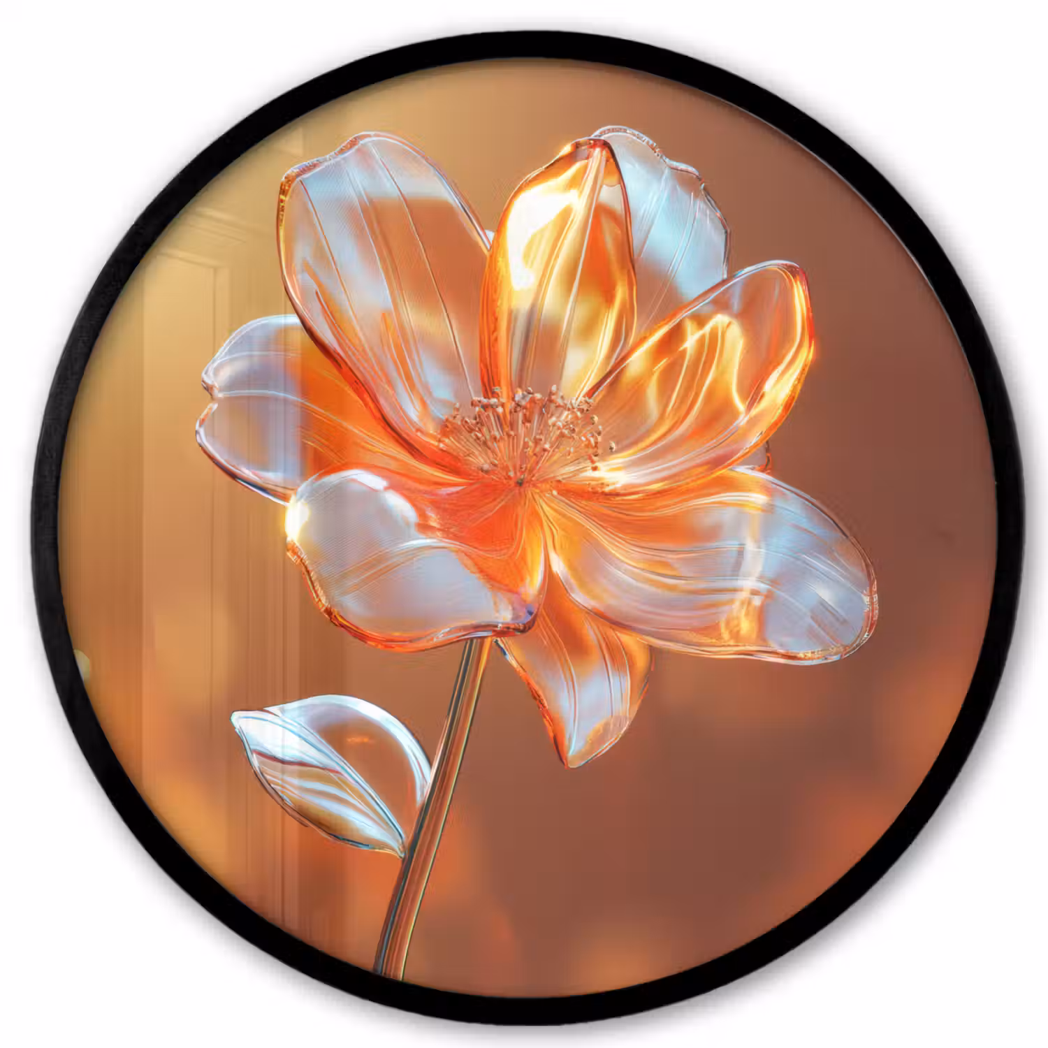 Glazen - Bloem - Zonlicht Fotolijst rond zonder passe partout klein -3d