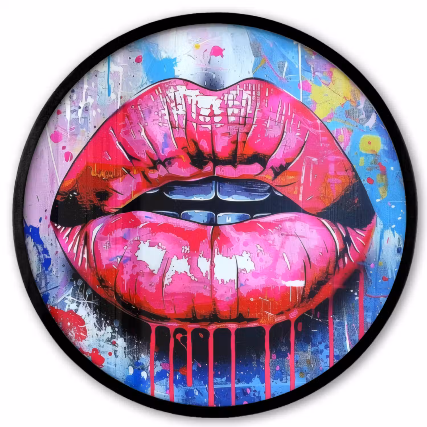 Graffiti - Lippen - Felroze - Geschilderd Fotolijst rond zonder passe partout klein -3d