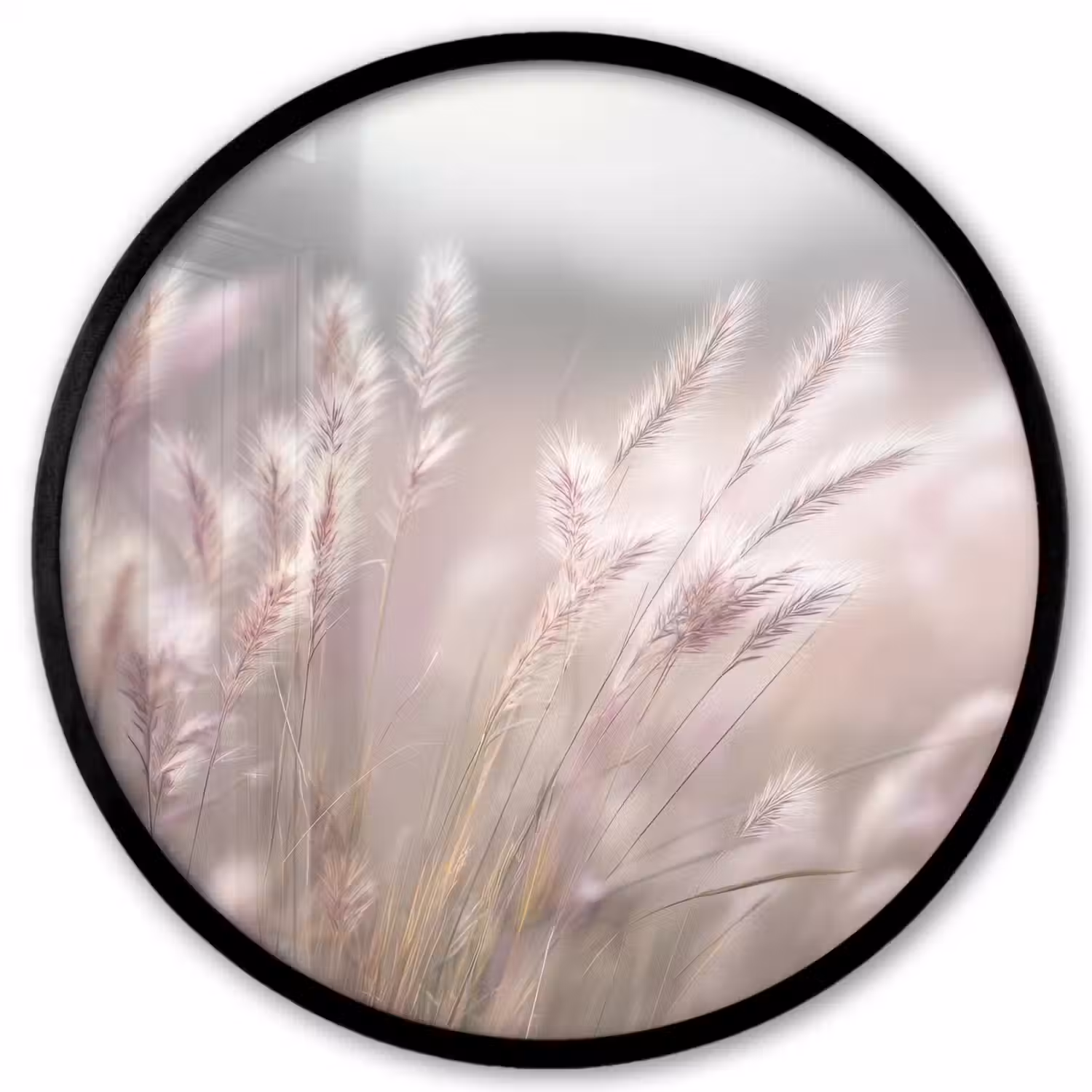 Graspluimen - Wind - Beige - Mistig Fotolijst rond zonder passe partout klein -3d