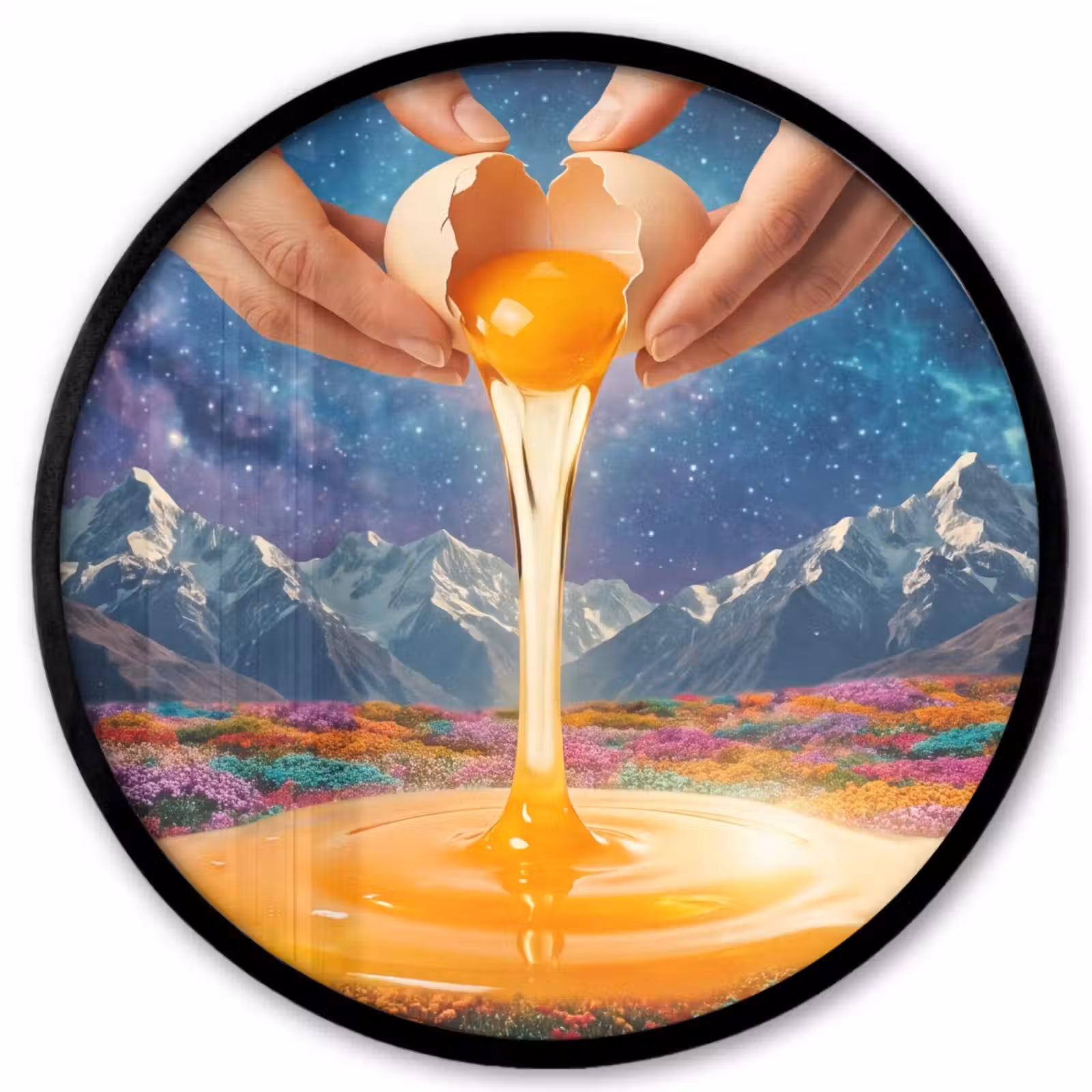Photo Frame Round - Hands - Egg - Surrealism - Handen - Ei - Surrealisme Fotolijst rond zonder passe partout klein