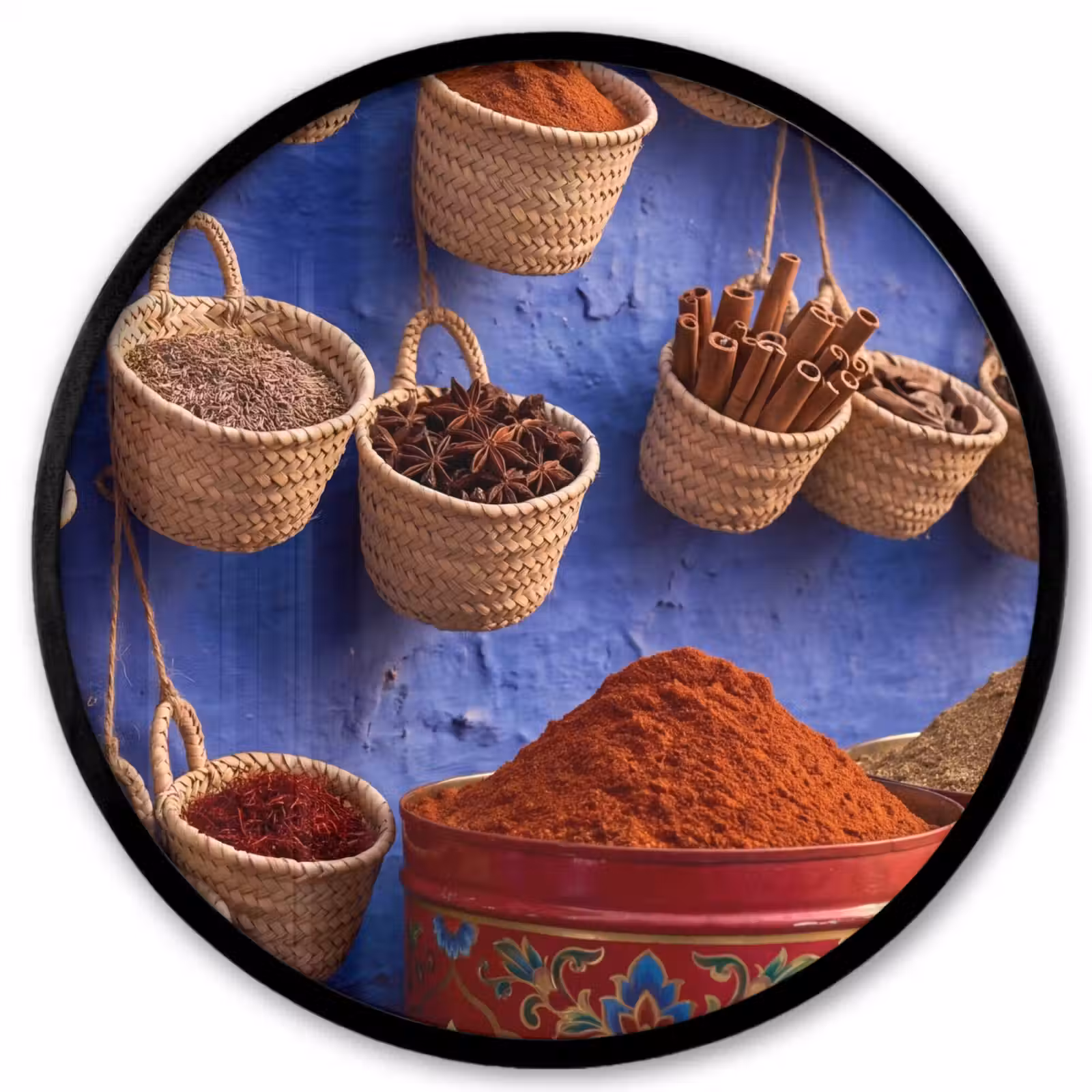 Photo Frame Round - Herbs - Baskets - Market - Kruiden - Manden - Markt Fotolijst rond zonder passe partout klein